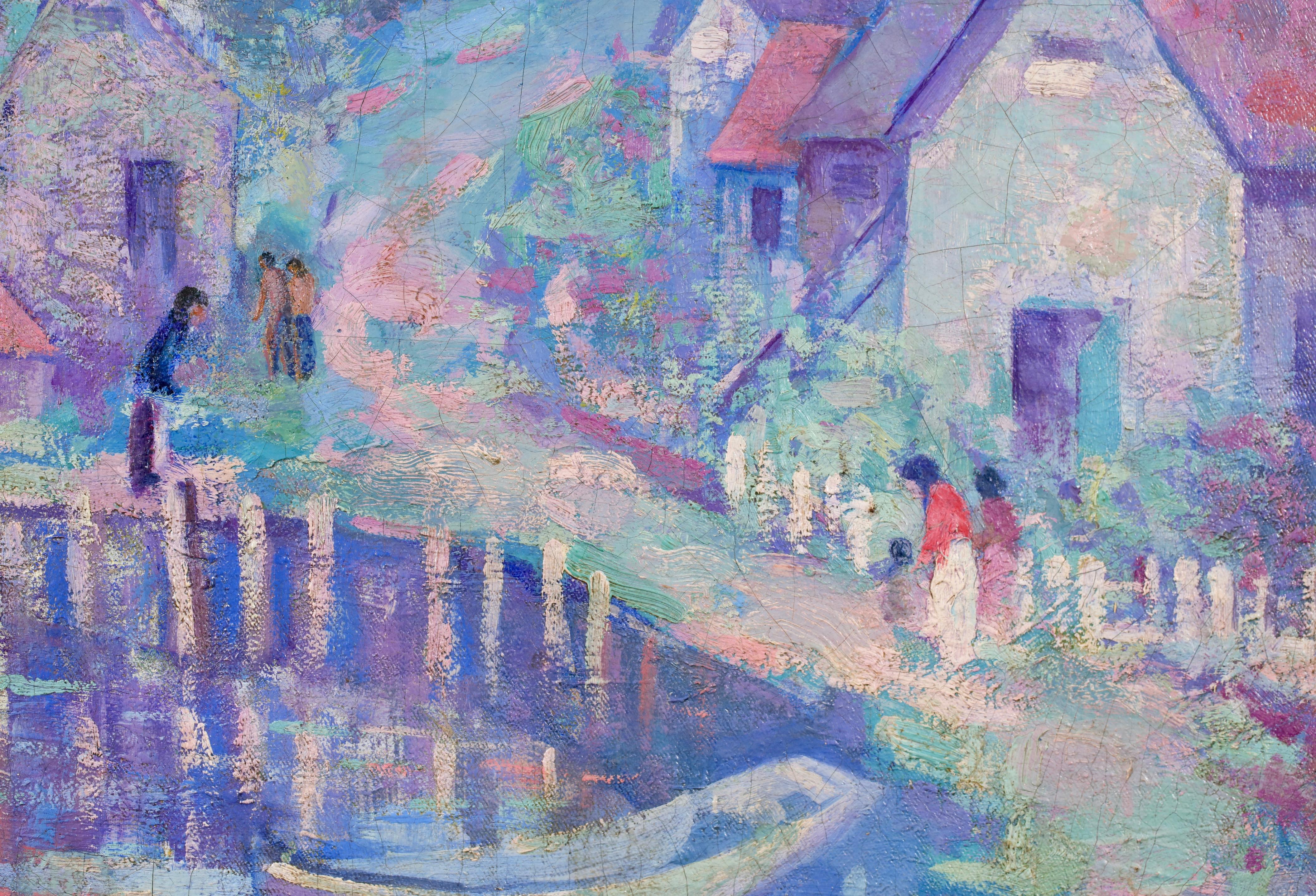 Puerto de Gloucester - Paisaje impresionista americano Óleo de Abram Molarsky en venta 4