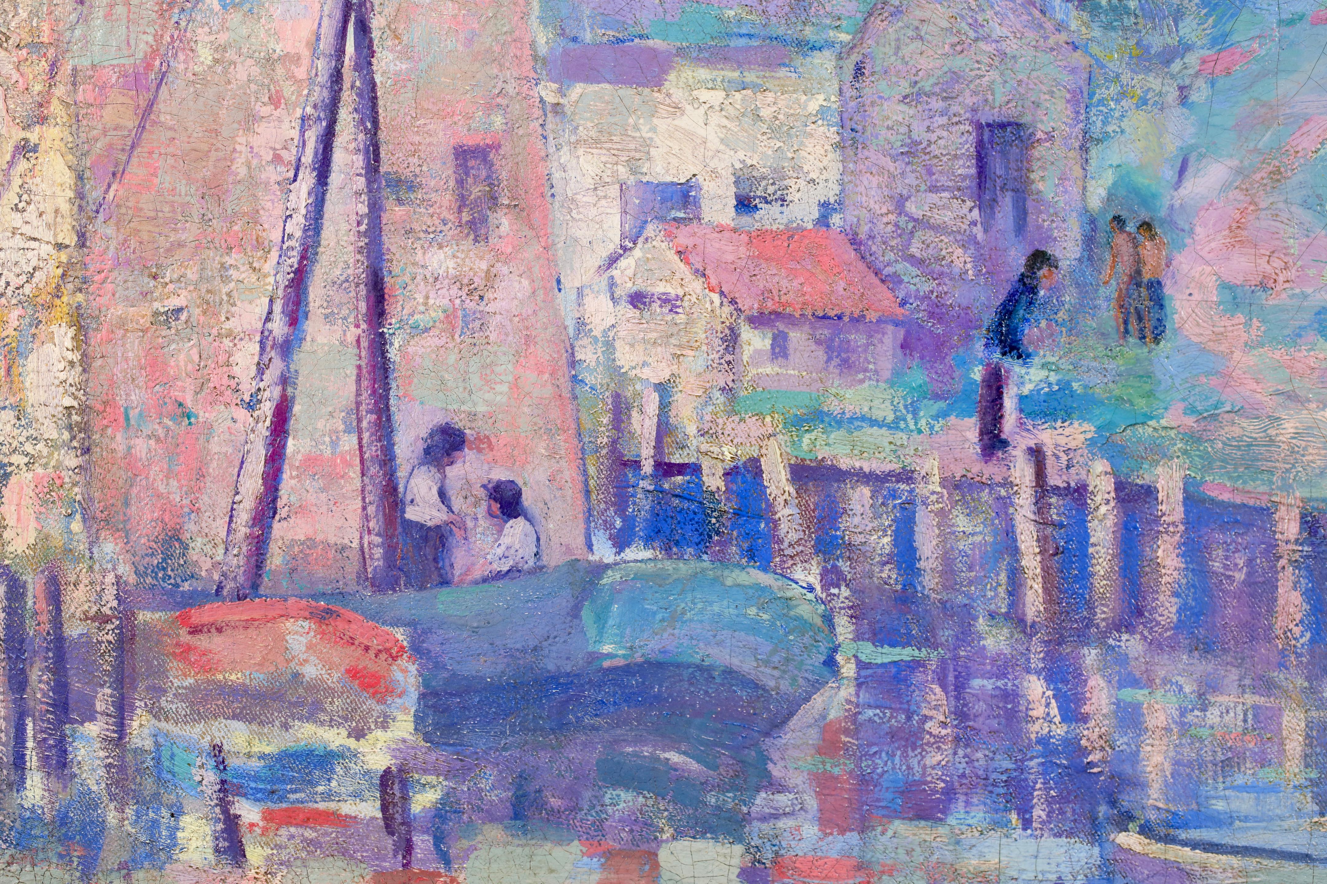 Puerto de Gloucester - Paisaje impresionista americano Óleo de Abram Molarsky en venta 5