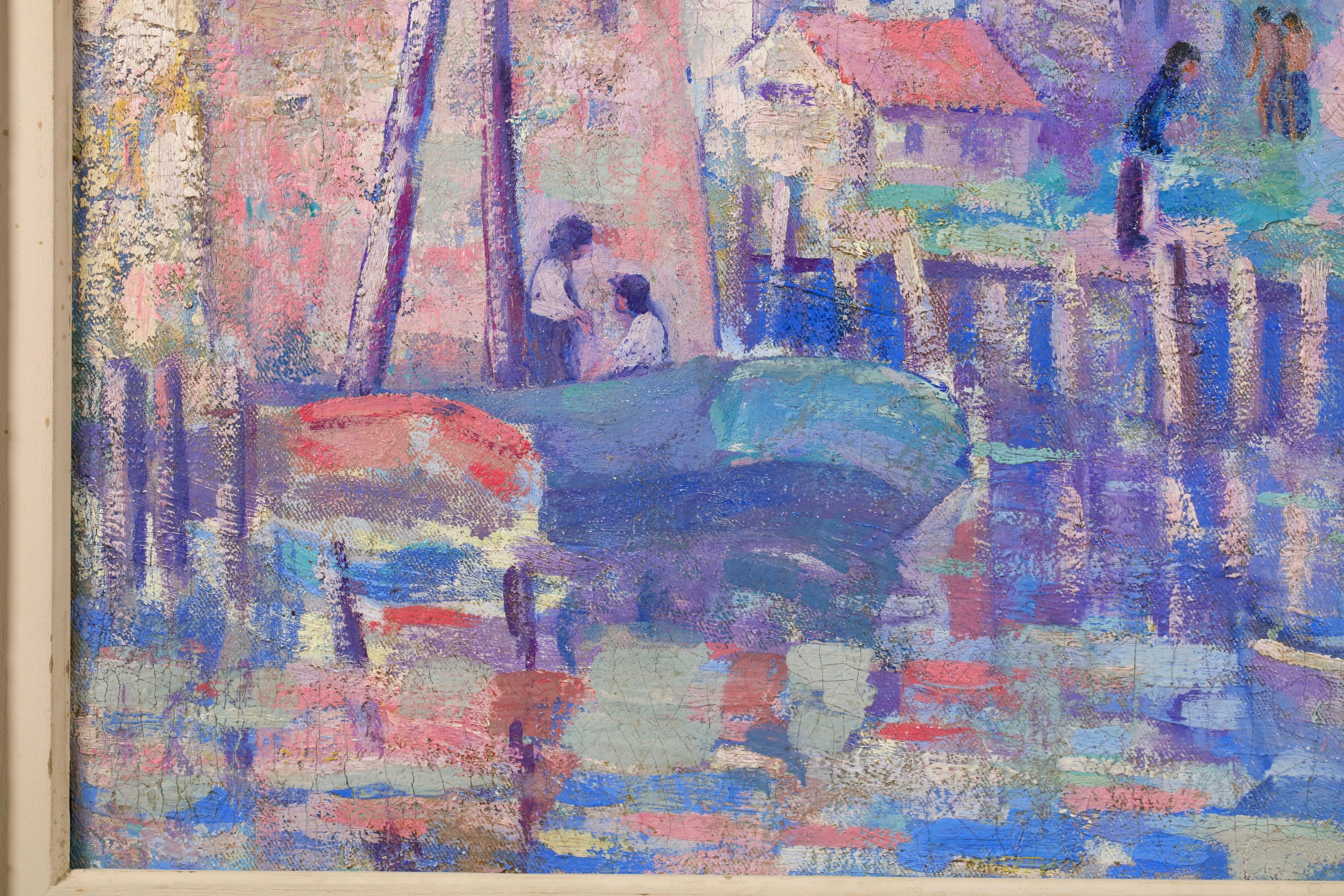 Puerto de Gloucester - Paisaje impresionista americano Óleo de Abram Molarsky en venta 6