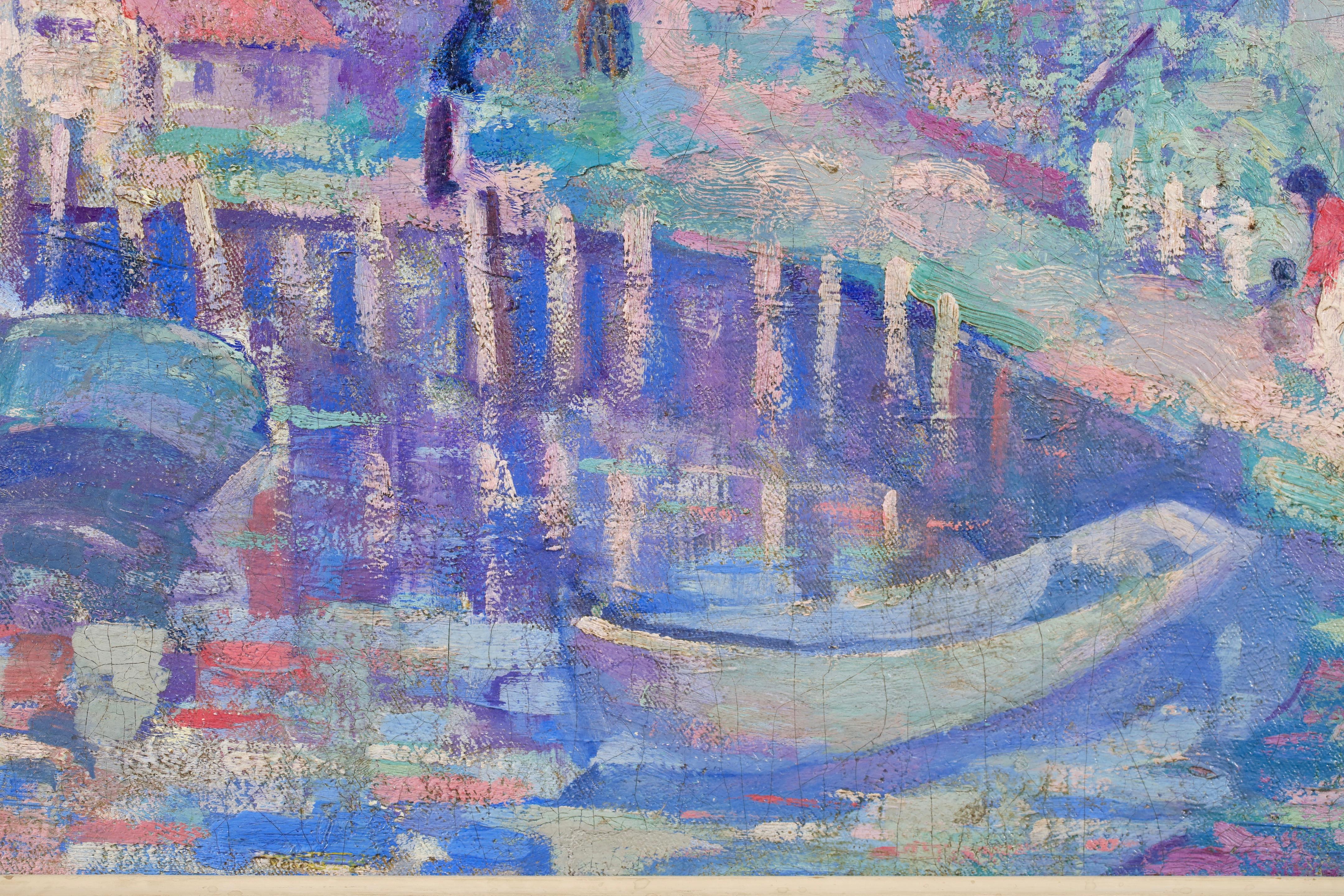 Puerto de Gloucester - Paisaje impresionista americano Óleo de Abram Molarsky en venta 8