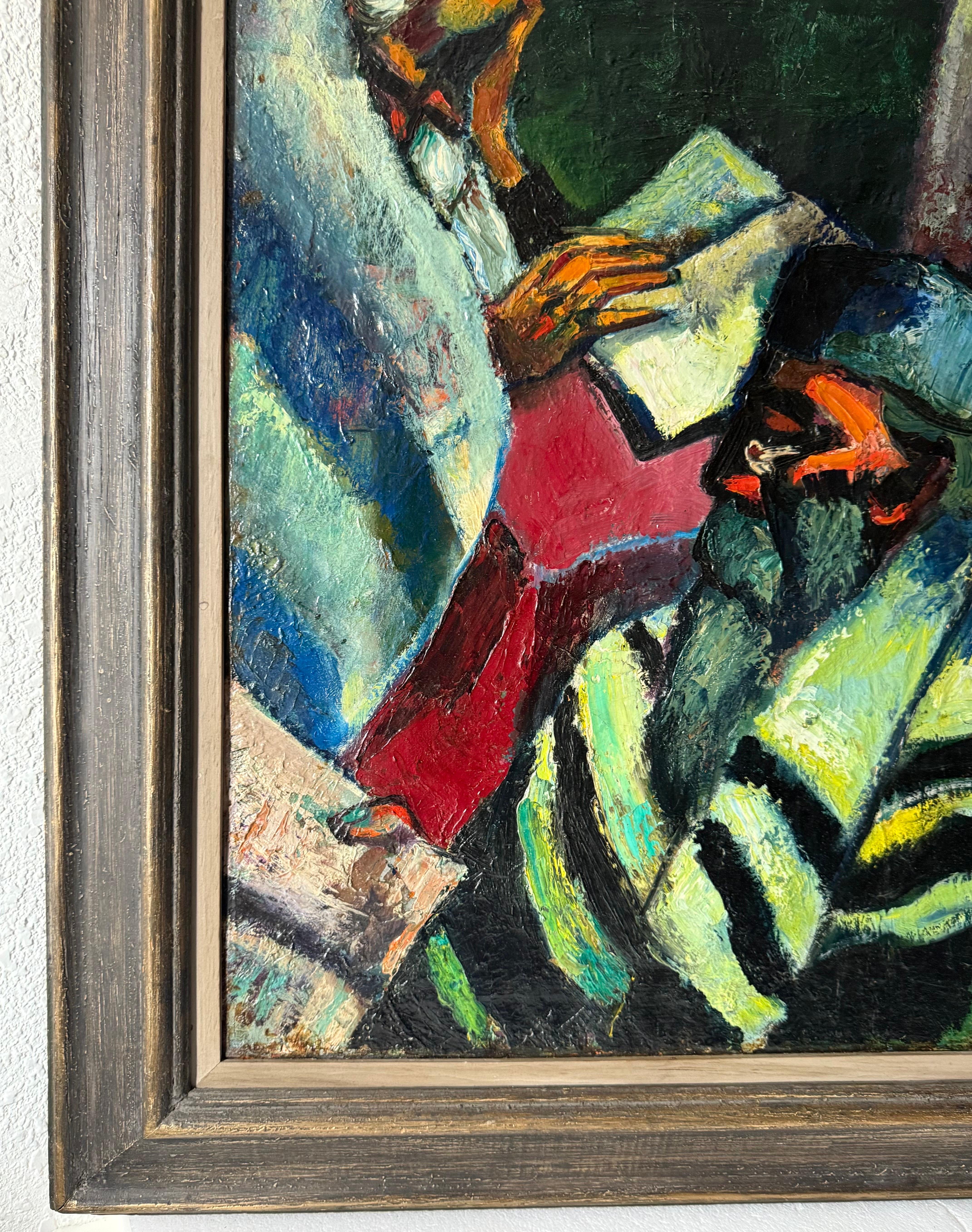 Seltene große Judaica Ölgemälde jüdische 2 Rabbiner Gemälde Abram Tromka WPA Künstler im Angebot 9