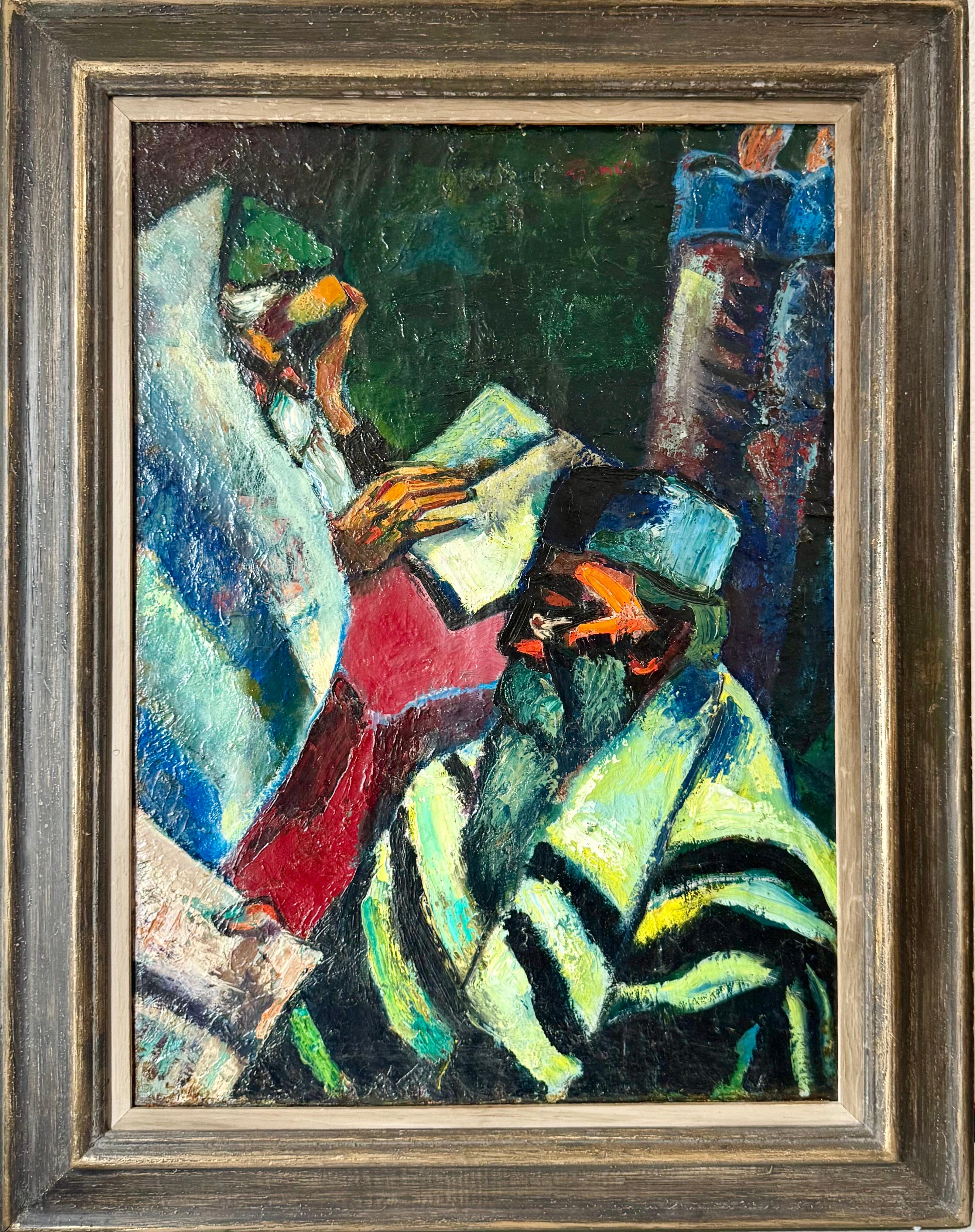 Seltene große Judaica Ölgemälde jüdische 2 Rabbiner Gemälde Abram Tromka WPA Künstler im Angebot 11