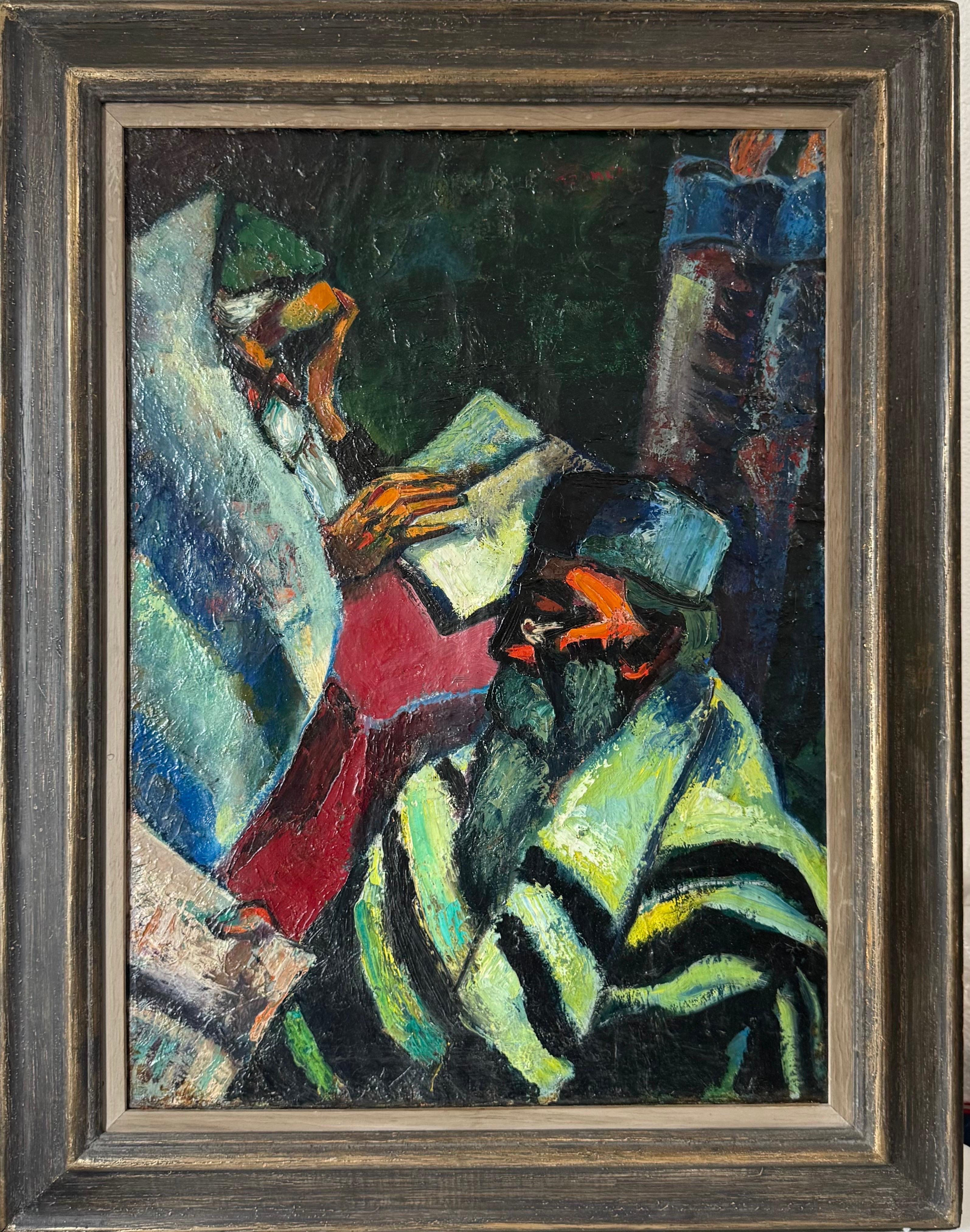 Seltene große Judaica Ölgemälde jüdische 2 Rabbiner Gemälde Abram Tromka WPA Künstler im Angebot 12