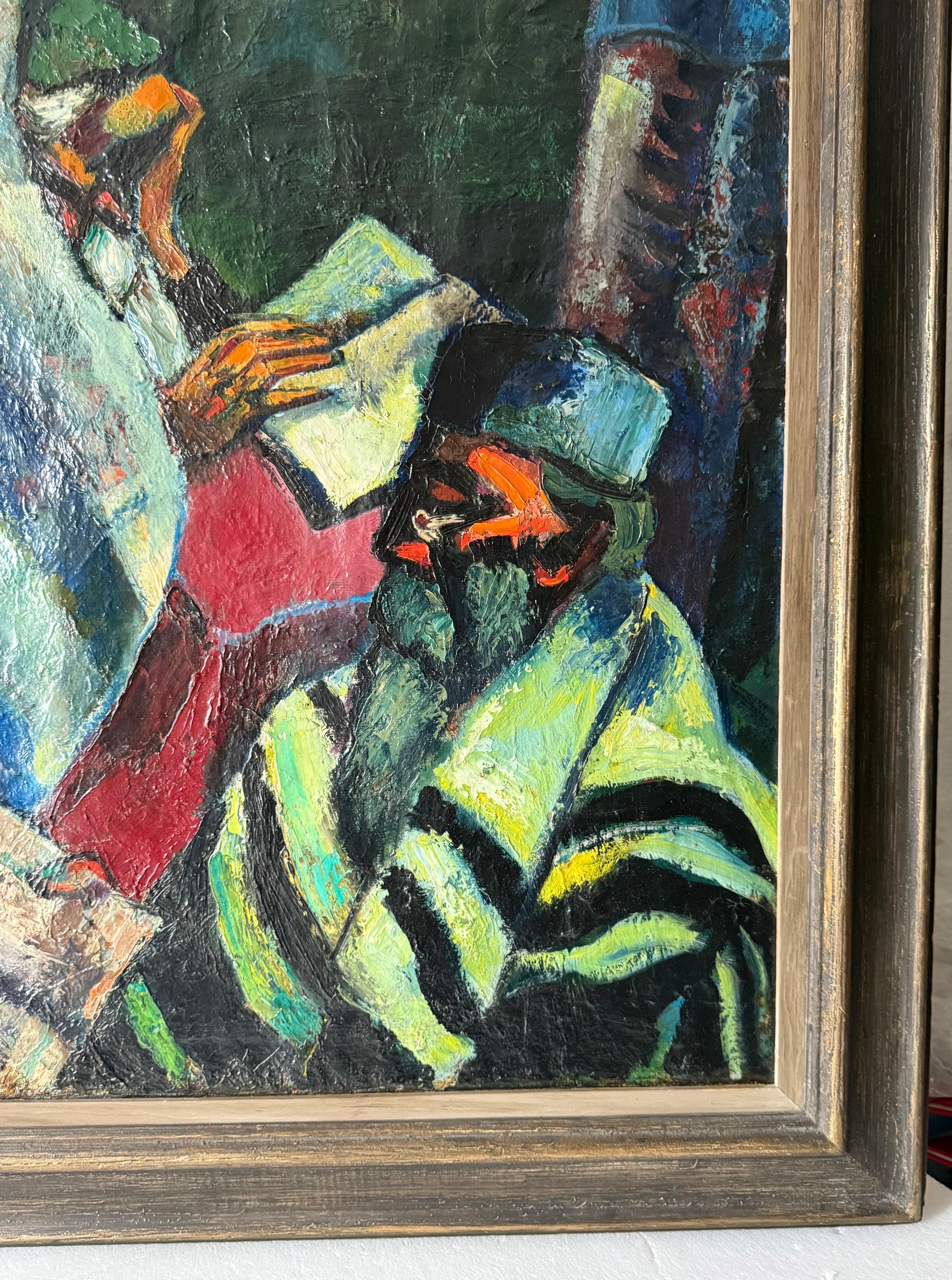 Seltene große Judaica Ölgemälde jüdische 2 Rabbiner Gemälde Abram Tromka WPA Künstler im Angebot 2