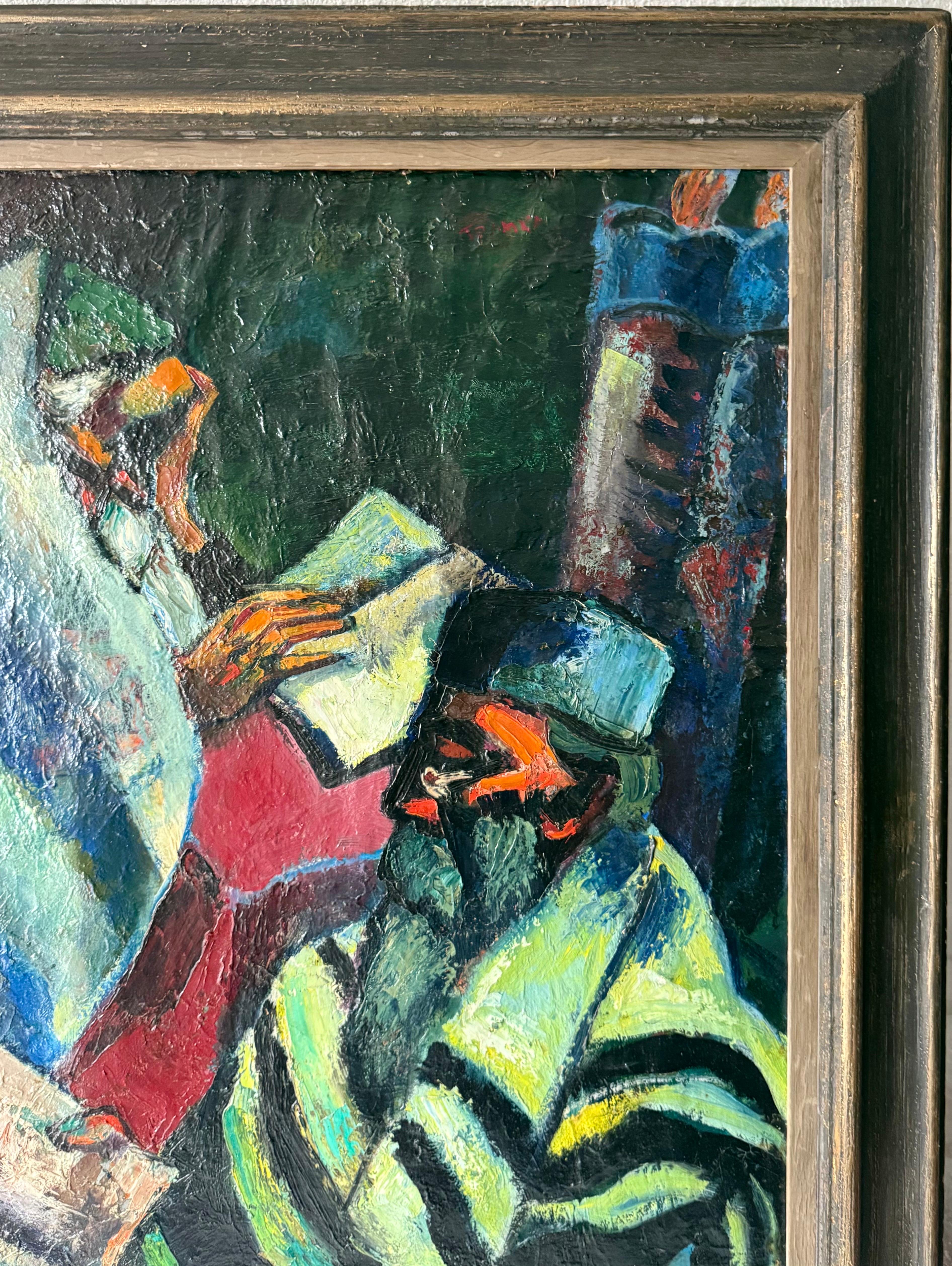 Seltene große Judaica Ölgemälde jüdische 2 Rabbiner Gemälde Abram Tromka WPA Künstler im Angebot 5