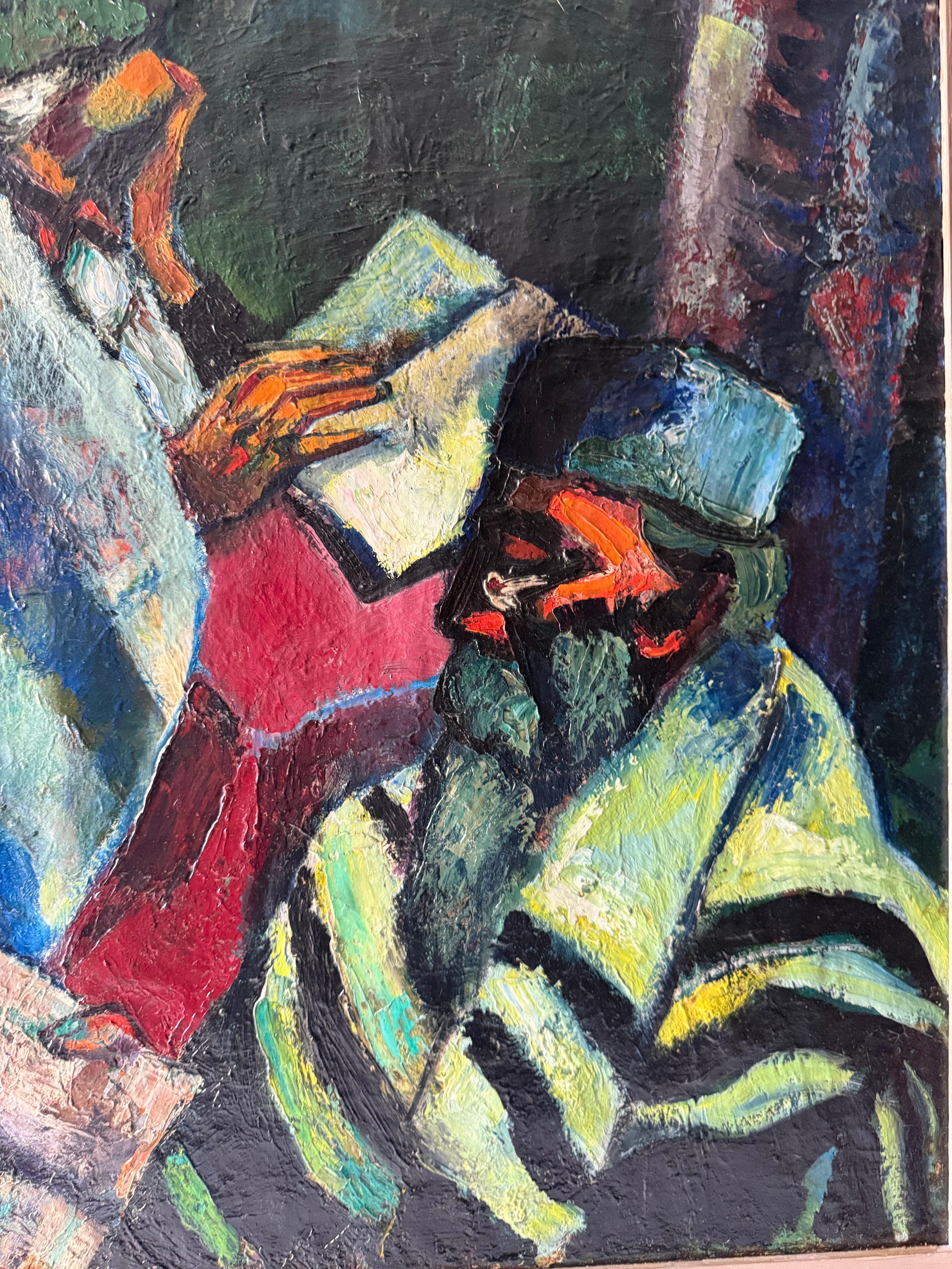 Seltene große Judaica Ölgemälde jüdische 2 Rabbiner Gemälde Abram Tromka WPA Künstler im Angebot 6