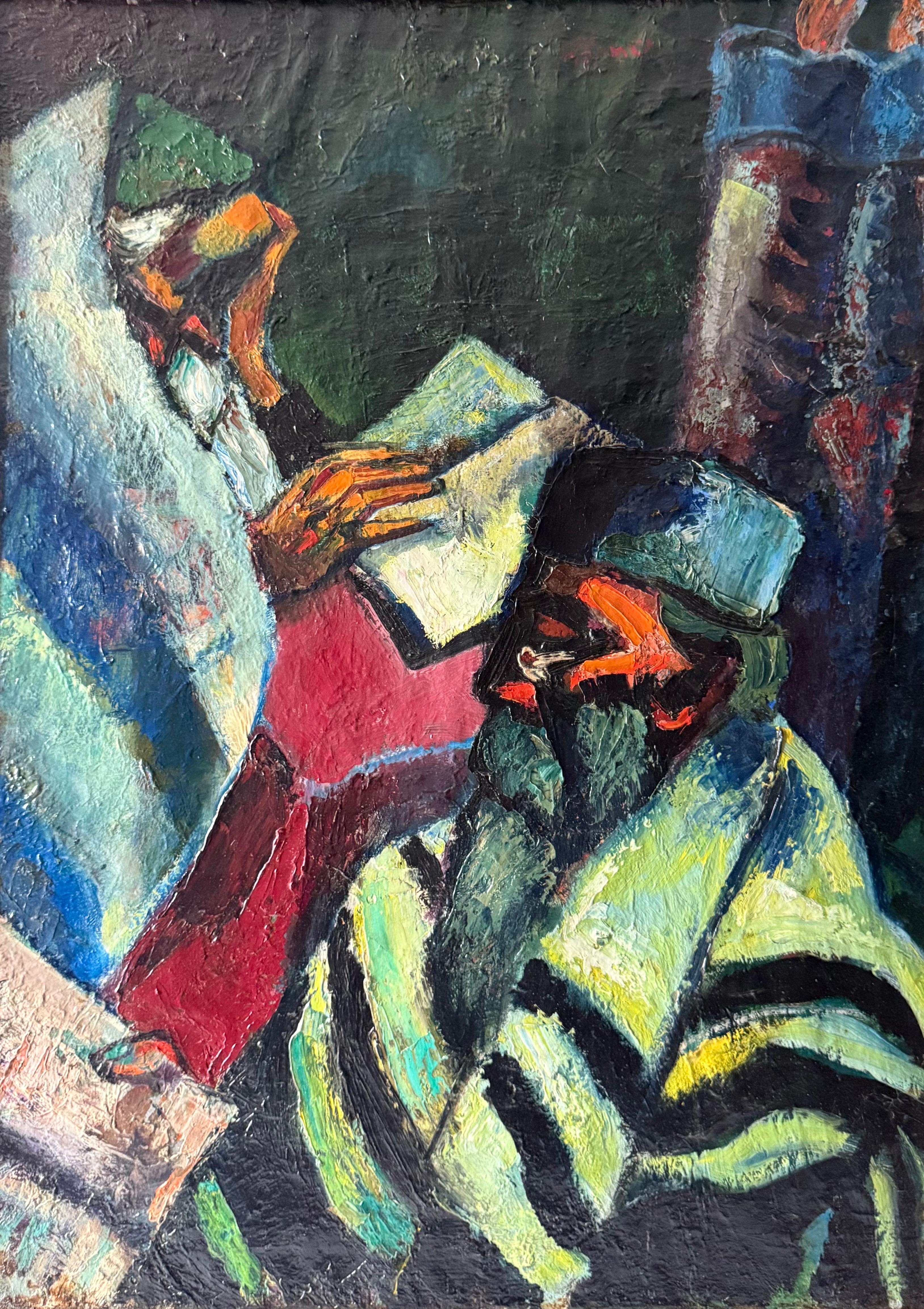 Seltene große Judaica Ölgemälde jüdische 2 Rabbiner Gemälde Abram Tromka WPA Künstler im Angebot 7