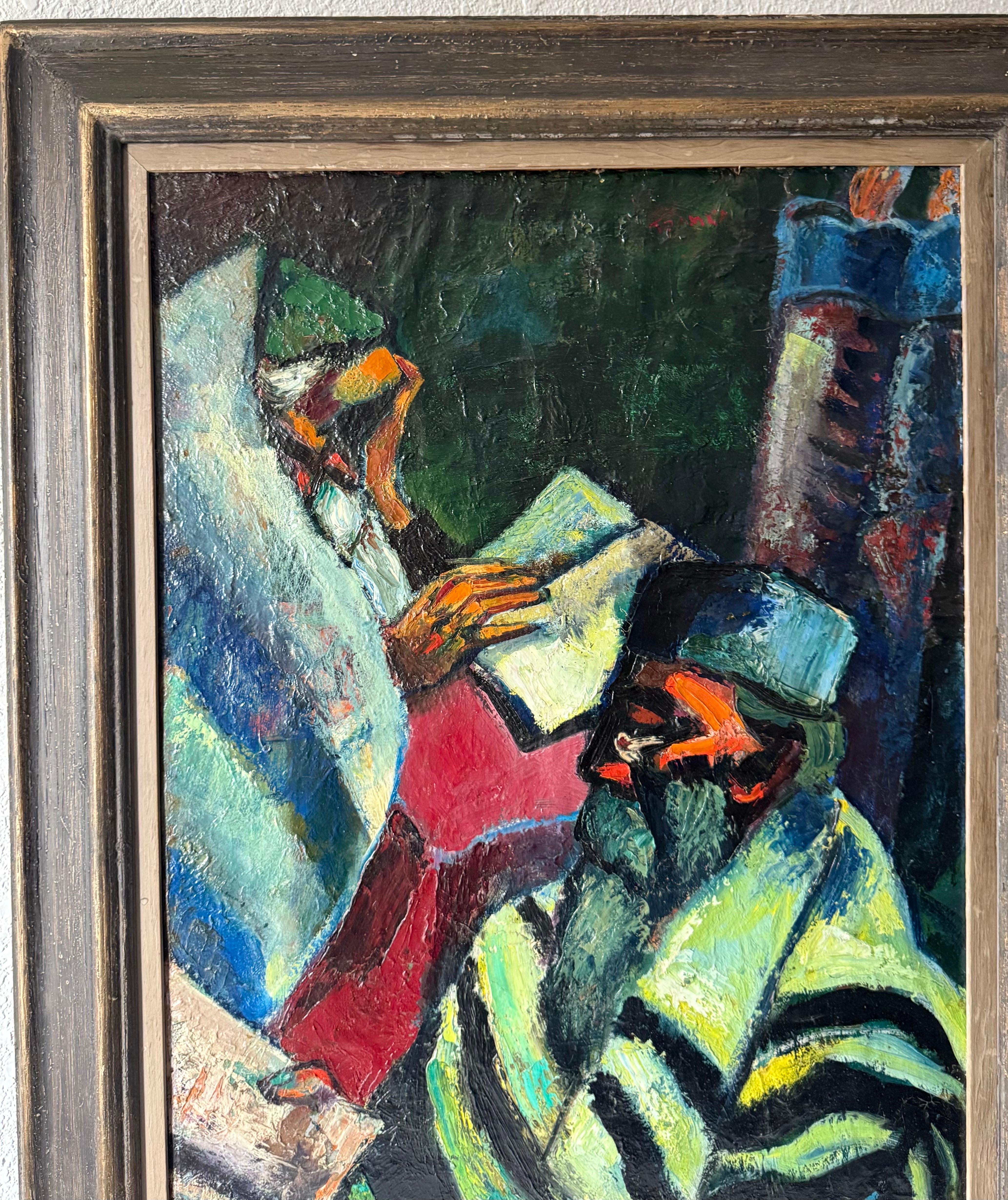 Seltene große Judaica Ölgemälde jüdische 2 Rabbiner Gemälde Abram Tromka WPA Künstler im Angebot 8