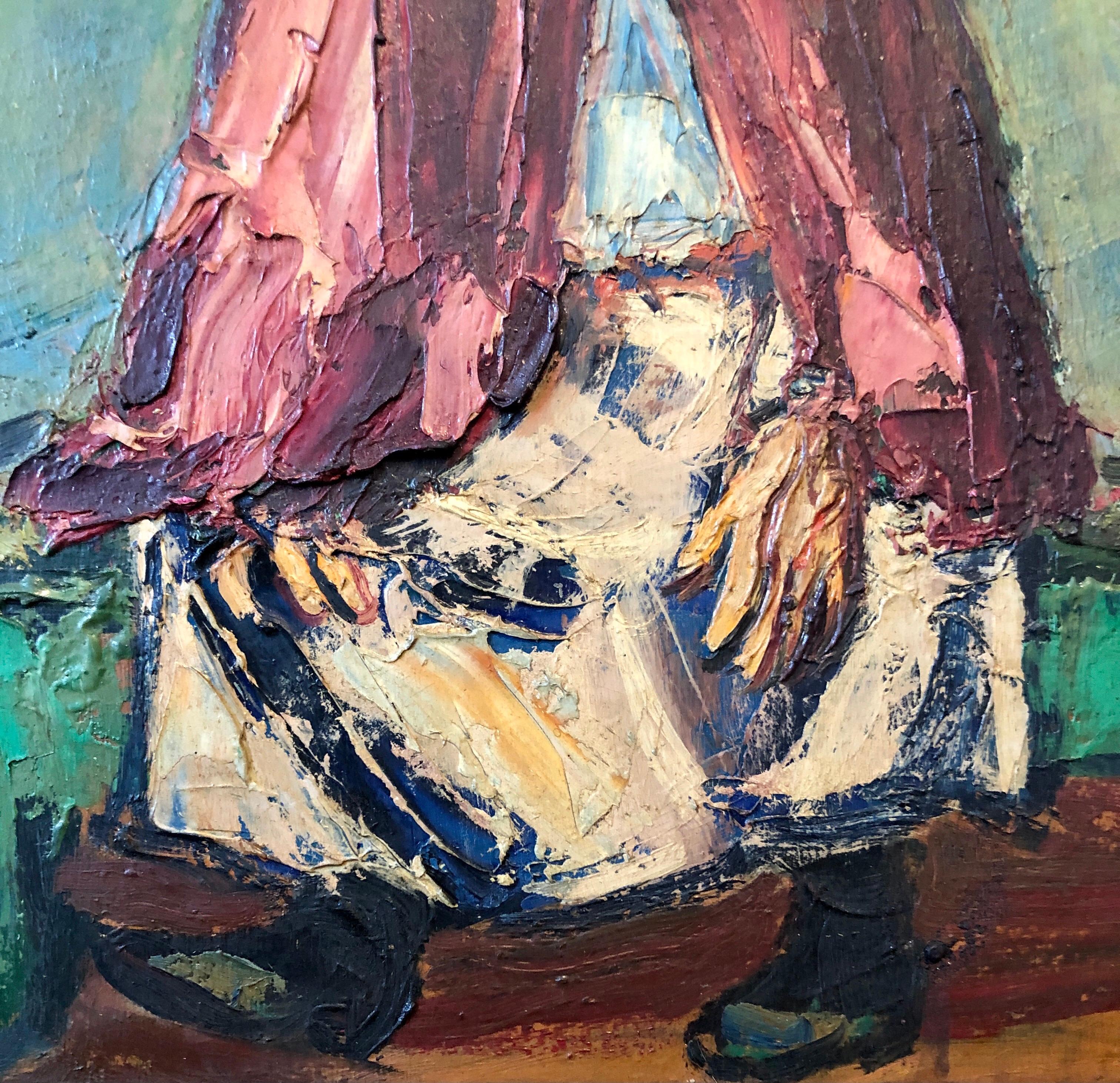 Rare Polish American 1930s Oil Painting Painting WPA Russian Babushka Jewish Art For Sale 1