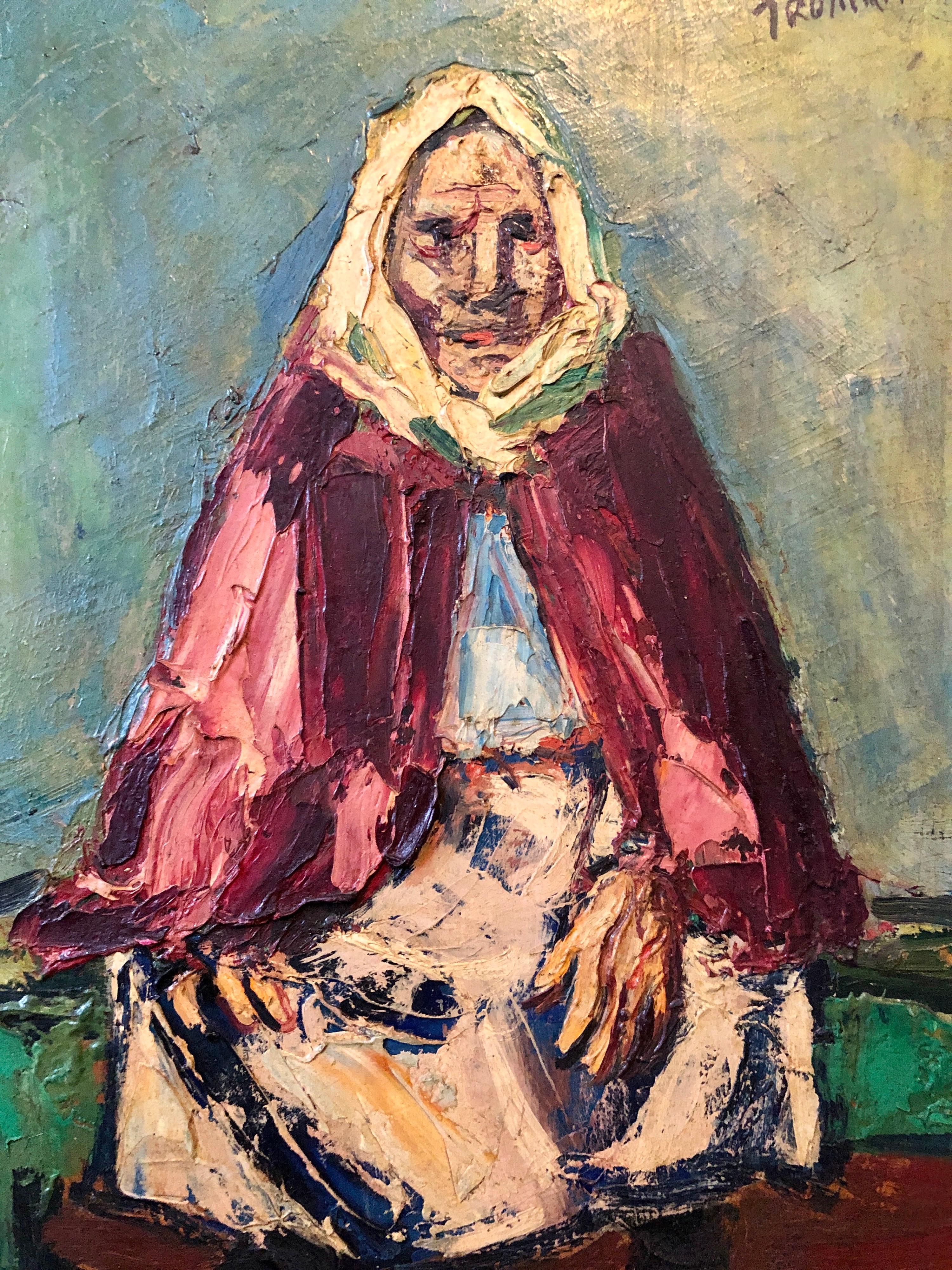 Rare Polish American 1930s Oil Painting Painting WPA Russian Babushka Jewish Art For Sale 2