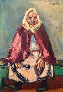 Rare Polish American 1930s Oil Painting Painting WPA Russian Babushka Jewish Art