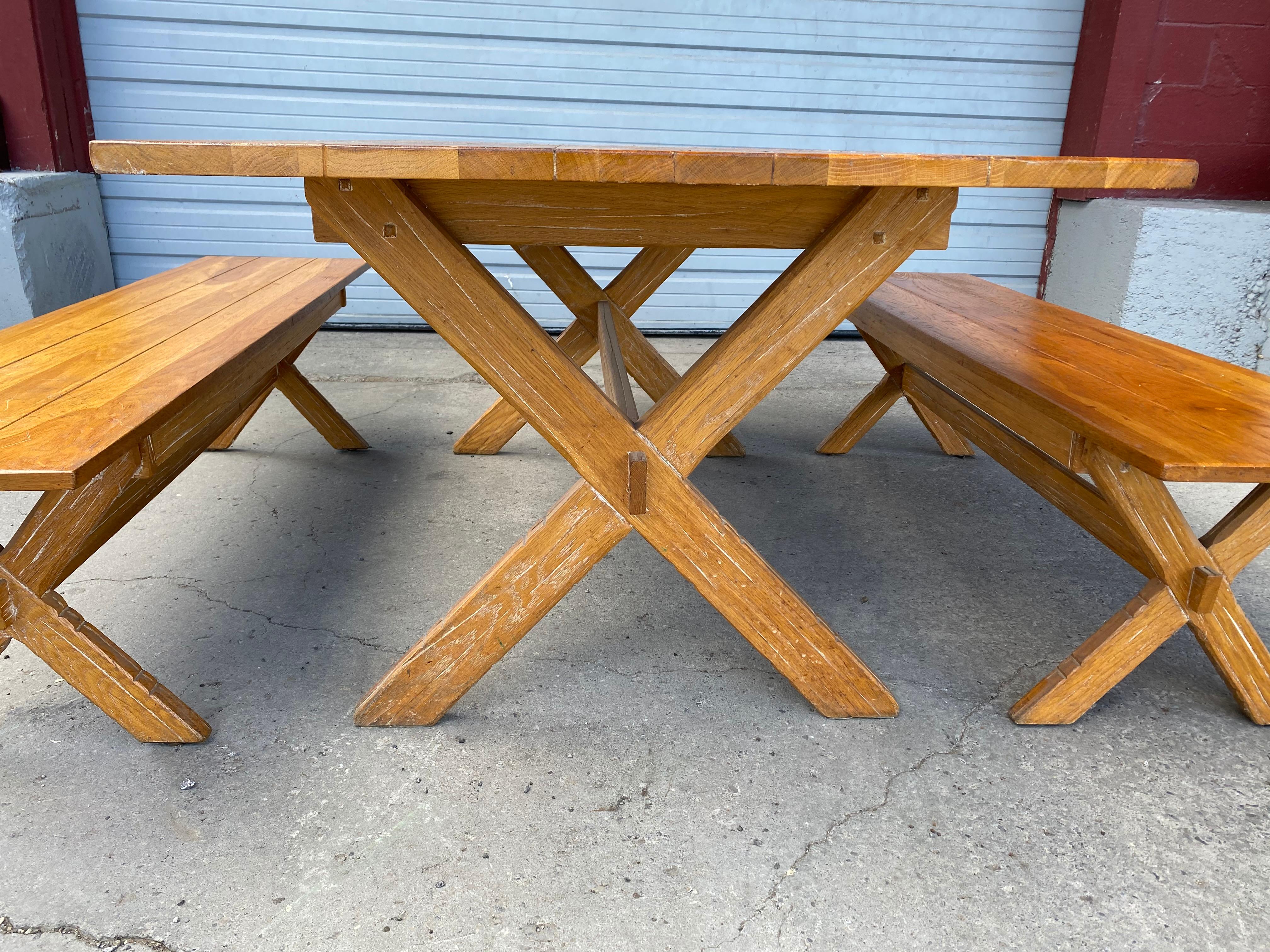 A.Brandt Ranch Oak Mid-Century Modern Table and Benches In Good Condition In Buffalo, NY