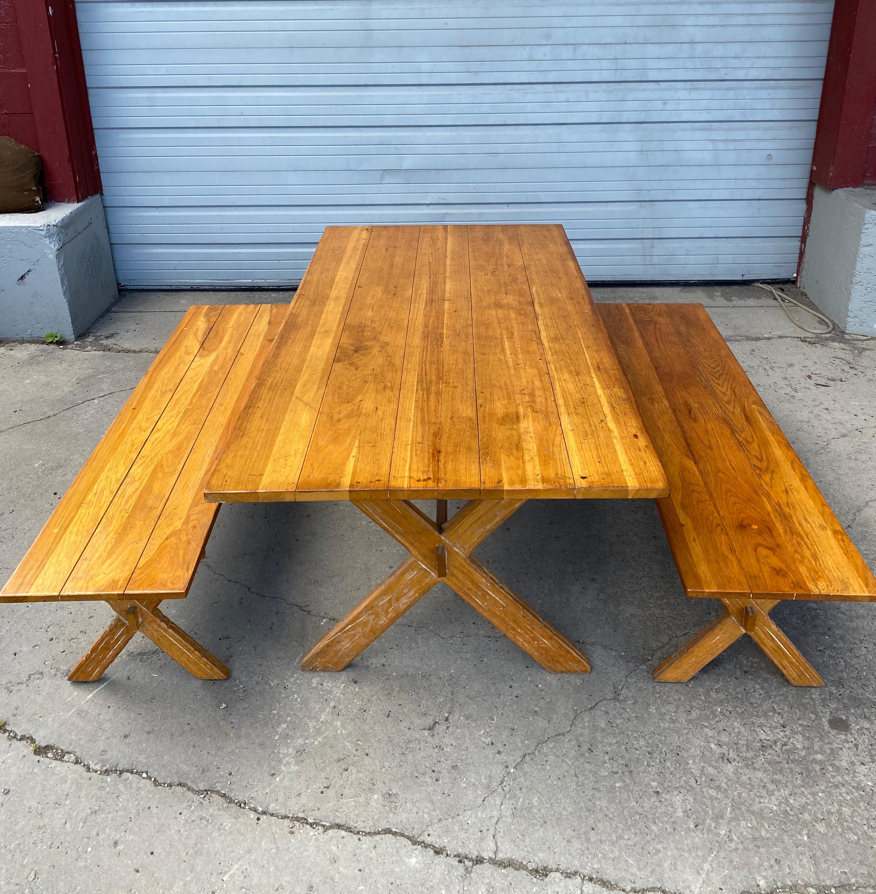 Mid-20th Century A.Brandt Ranch Oak Mid-Century Modern Table and Benches