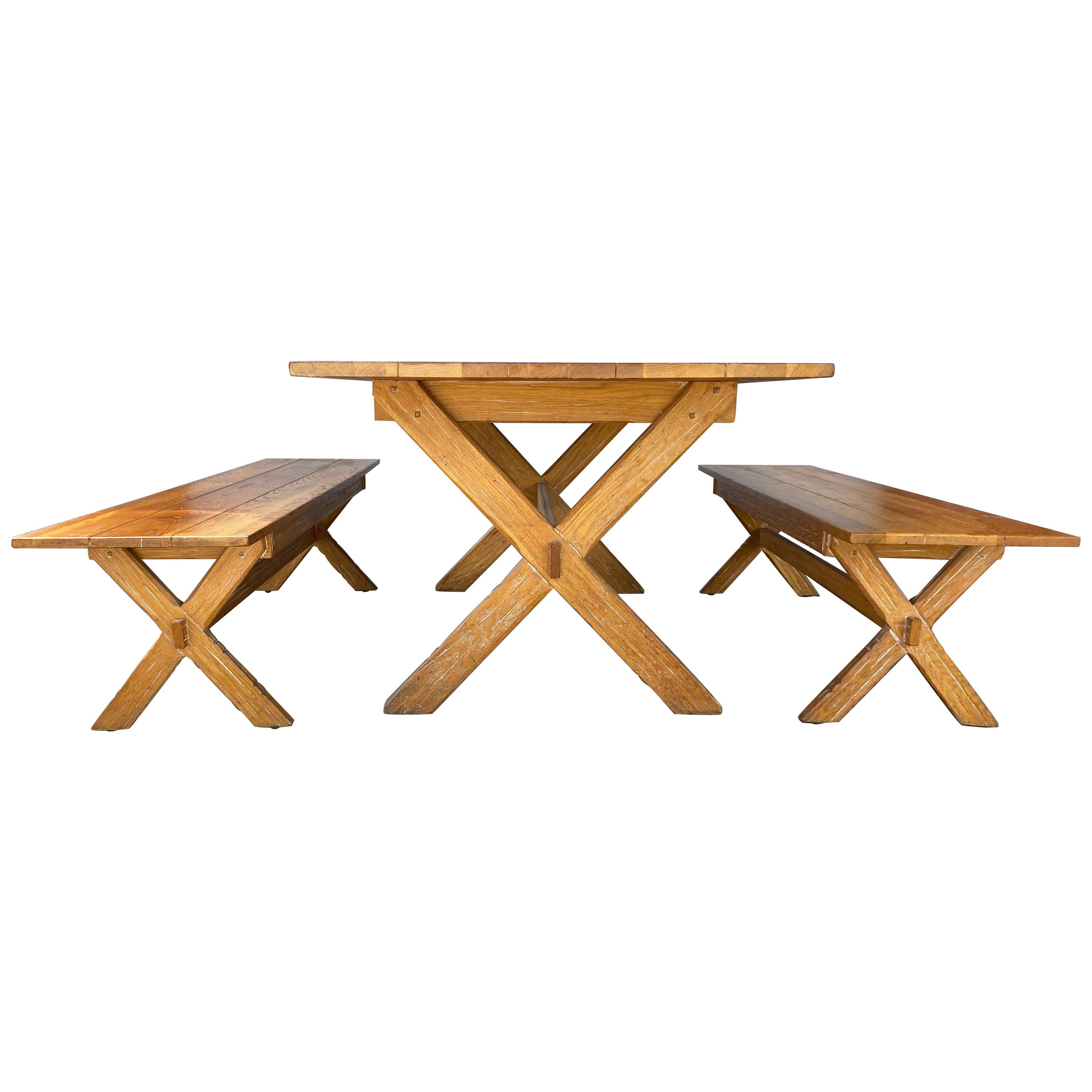 A.Brandt Ranch Oak Mid-Century Modern Table and Benches