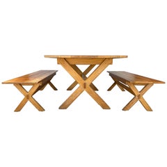 A.Brandt Ranch Oak Mid-Century Modern Table and Benches