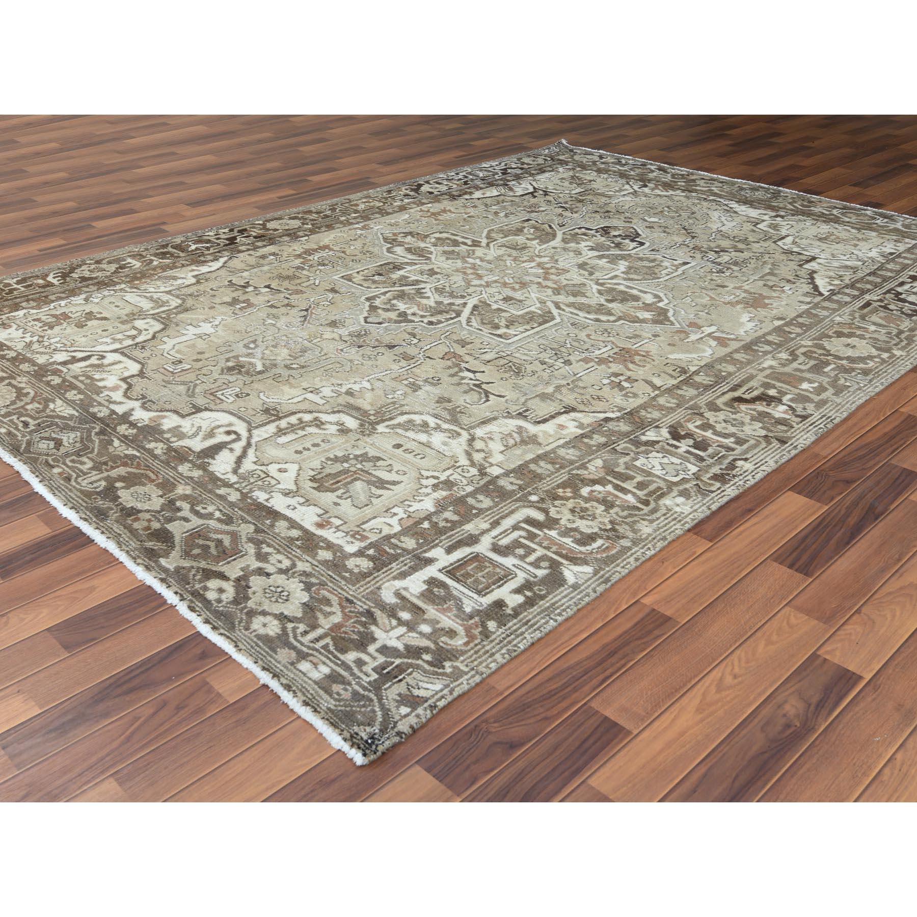 Hand-Knotted Abrash Flower Chocolate Brown Persian Heriz Soft Wool Hand Knotted Oriental Rug