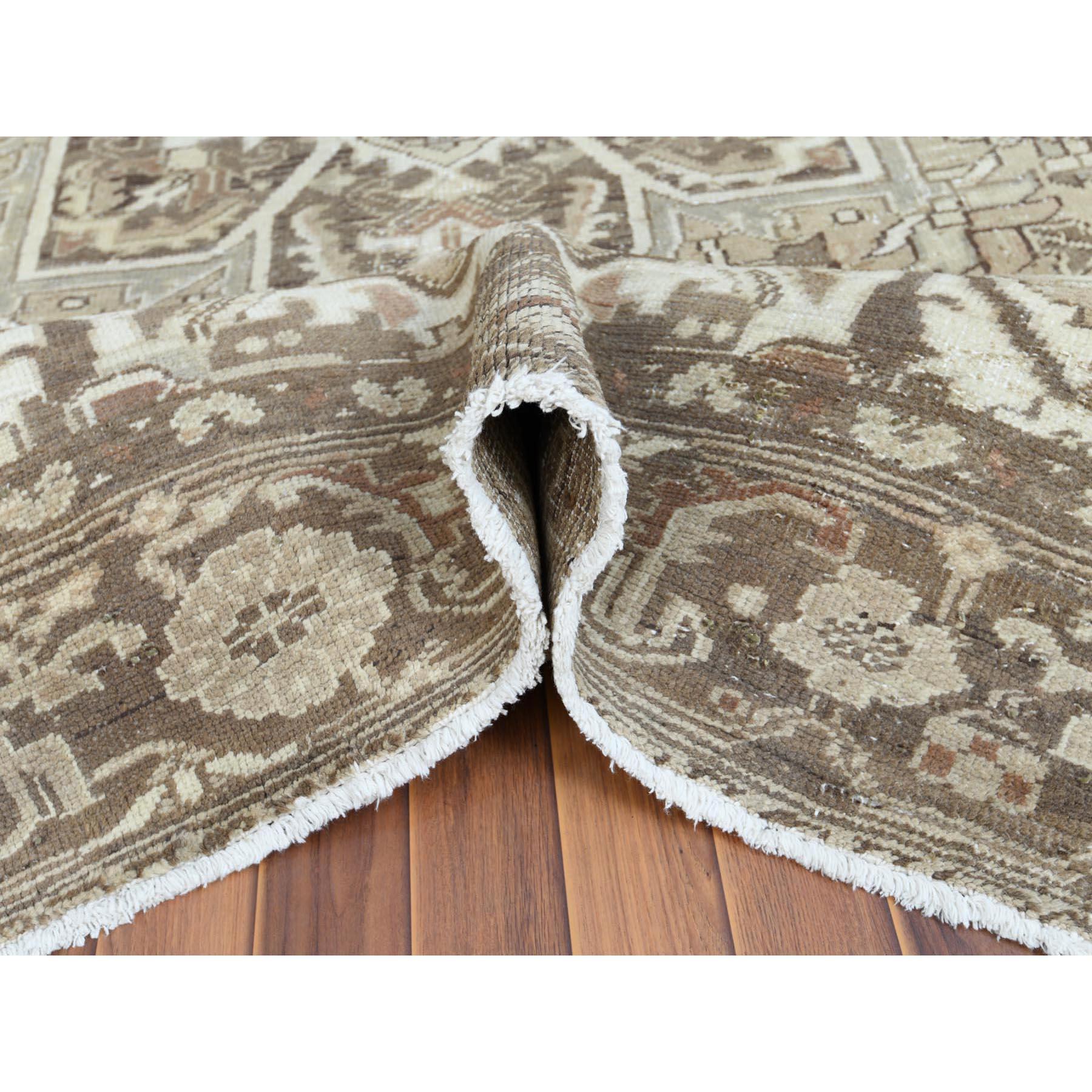 Mid-20th Century Abrash Flower Chocolate Brown Persian Heriz Soft Wool Hand Knotted Oriental Rug