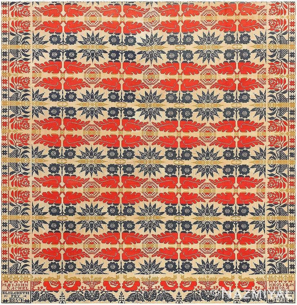 Wunderschön abgeschliffene antike amerikanische Ingrain-Decke Textil von John Kachel, Herkunft:  Amerika, Mitte 19. Jahrhundert