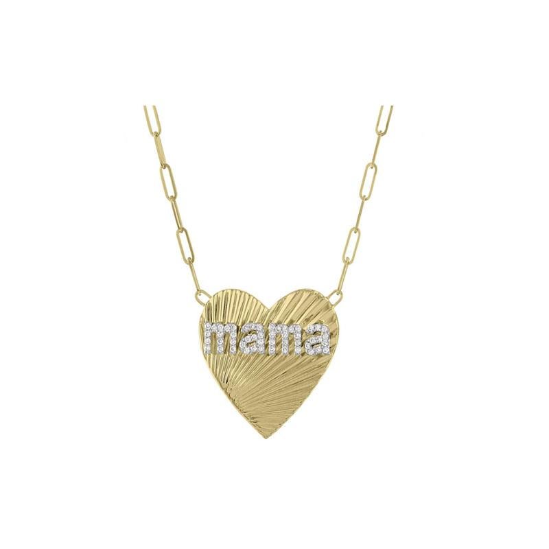 Modern Abrasion Heart Shape 20MM MAMA 14K Gold Necklace For Sale