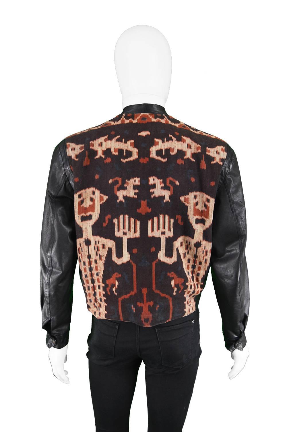 Abrasive Aorta Men's Vintage Leather and Handwoven Ikat Tapestry 