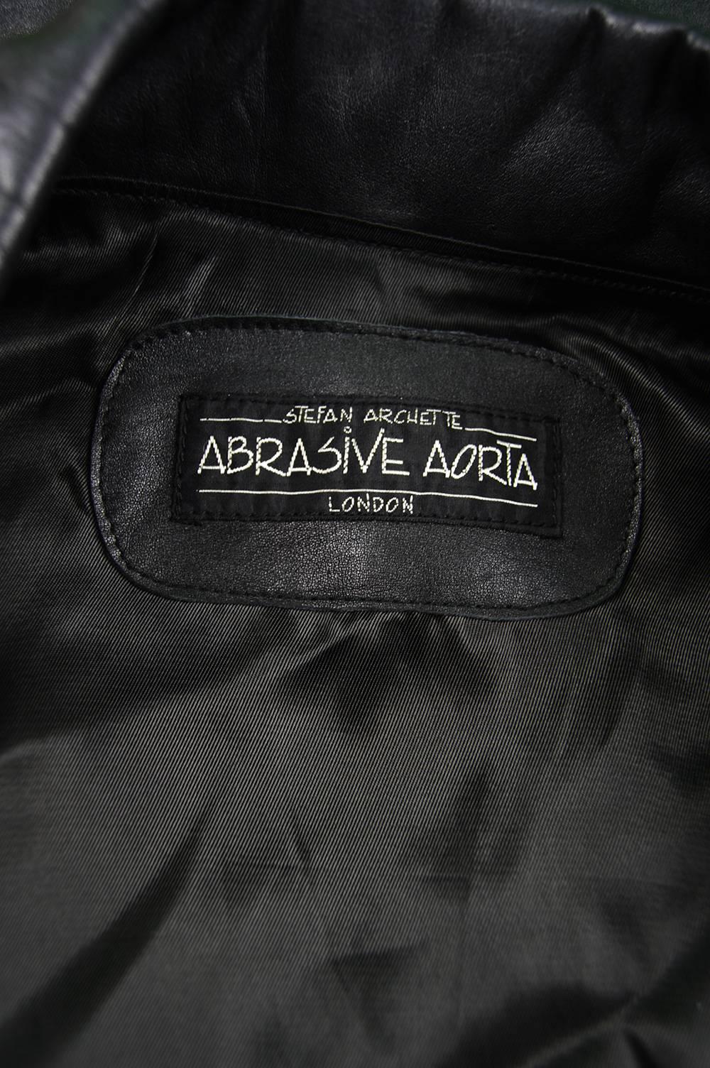 Black Abrasive Aorta Men's Vintage Leather and Handwoven Ikat Biker Jacket, 1980s