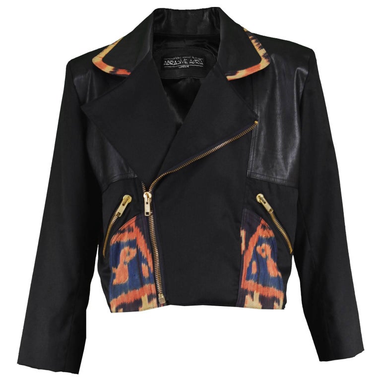Abrasive Aorta Men's Vintage Leather and Handwoven Ikat Biker Jacket ...