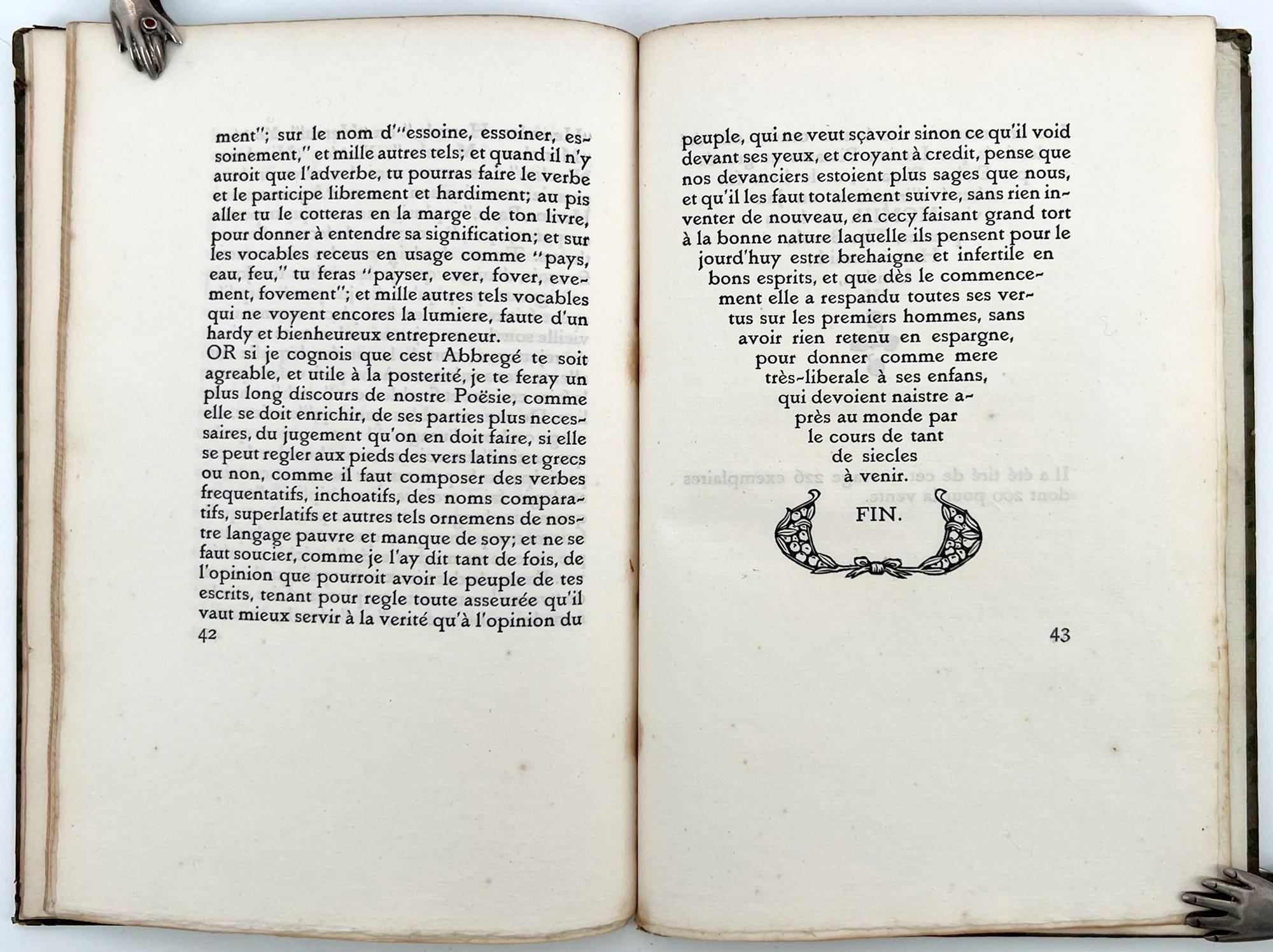 Carta Abrégé de L'Art Poétique François par Pierre Ronsard - ERAGNY PRESS in vendita