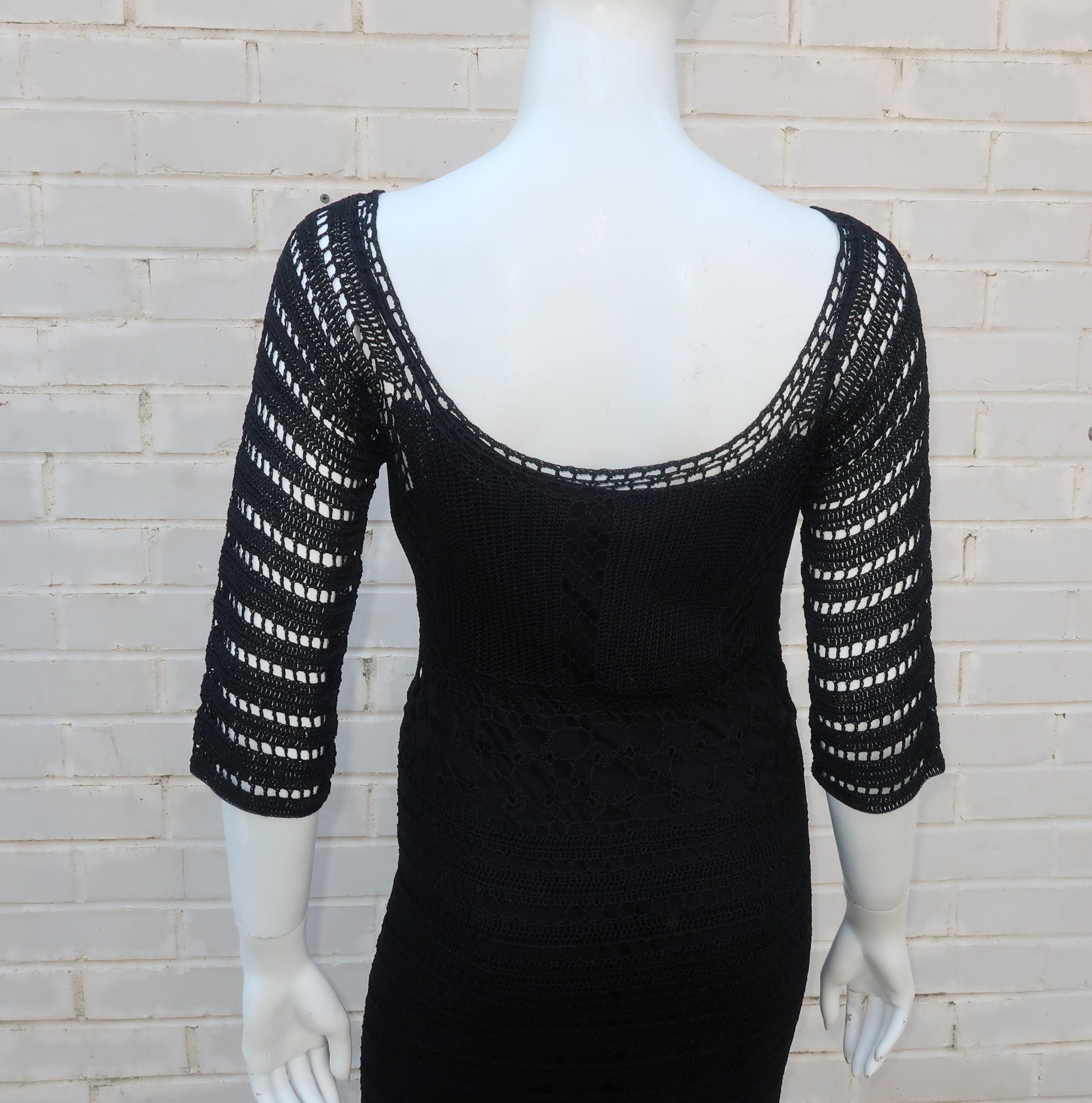 ABS Allen Schwartz Bohemian Black Crochet Dress 6