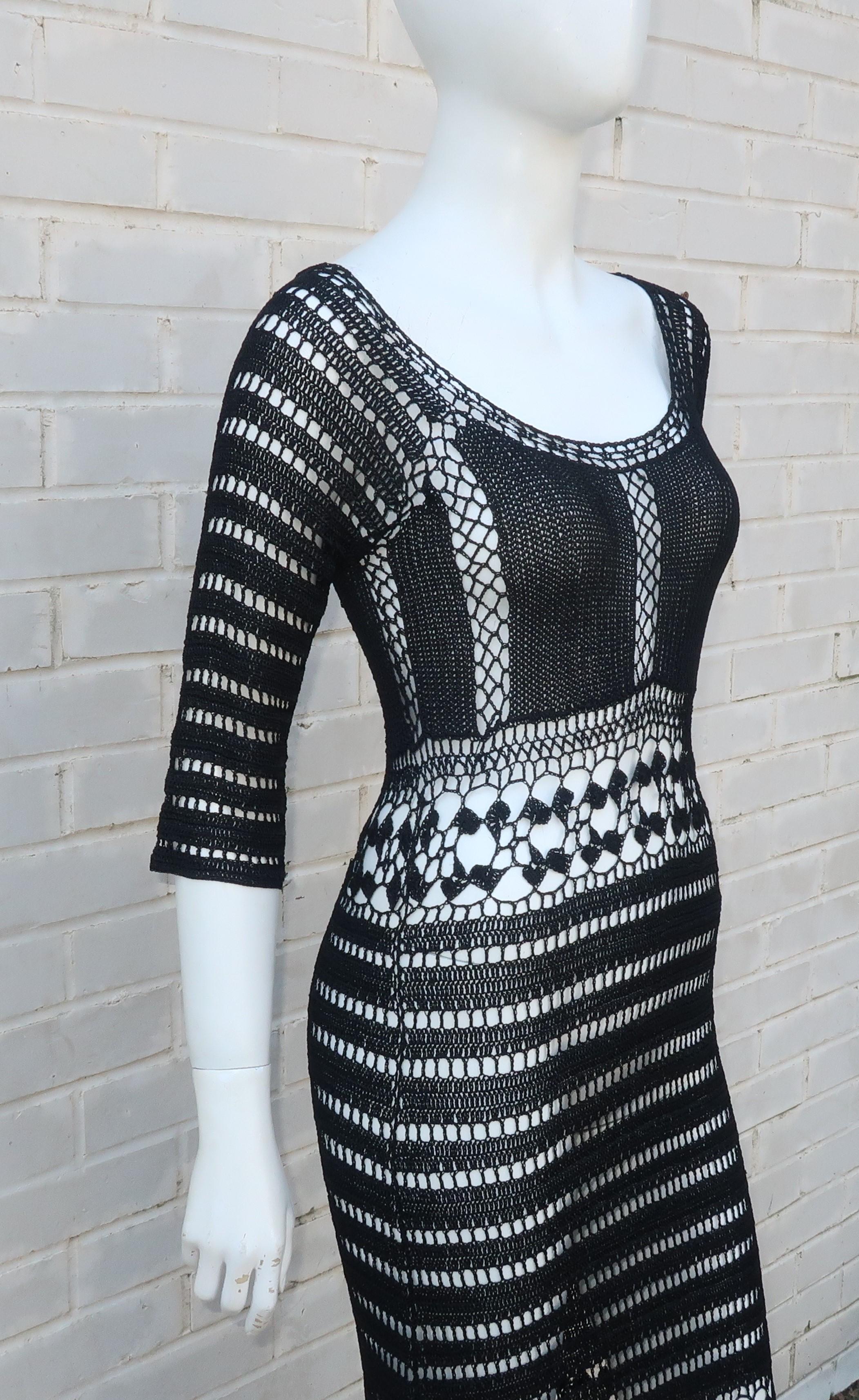 ABS Allen Schwartz Bohemian Black Crochet Dress In Good Condition In Atlanta, GA