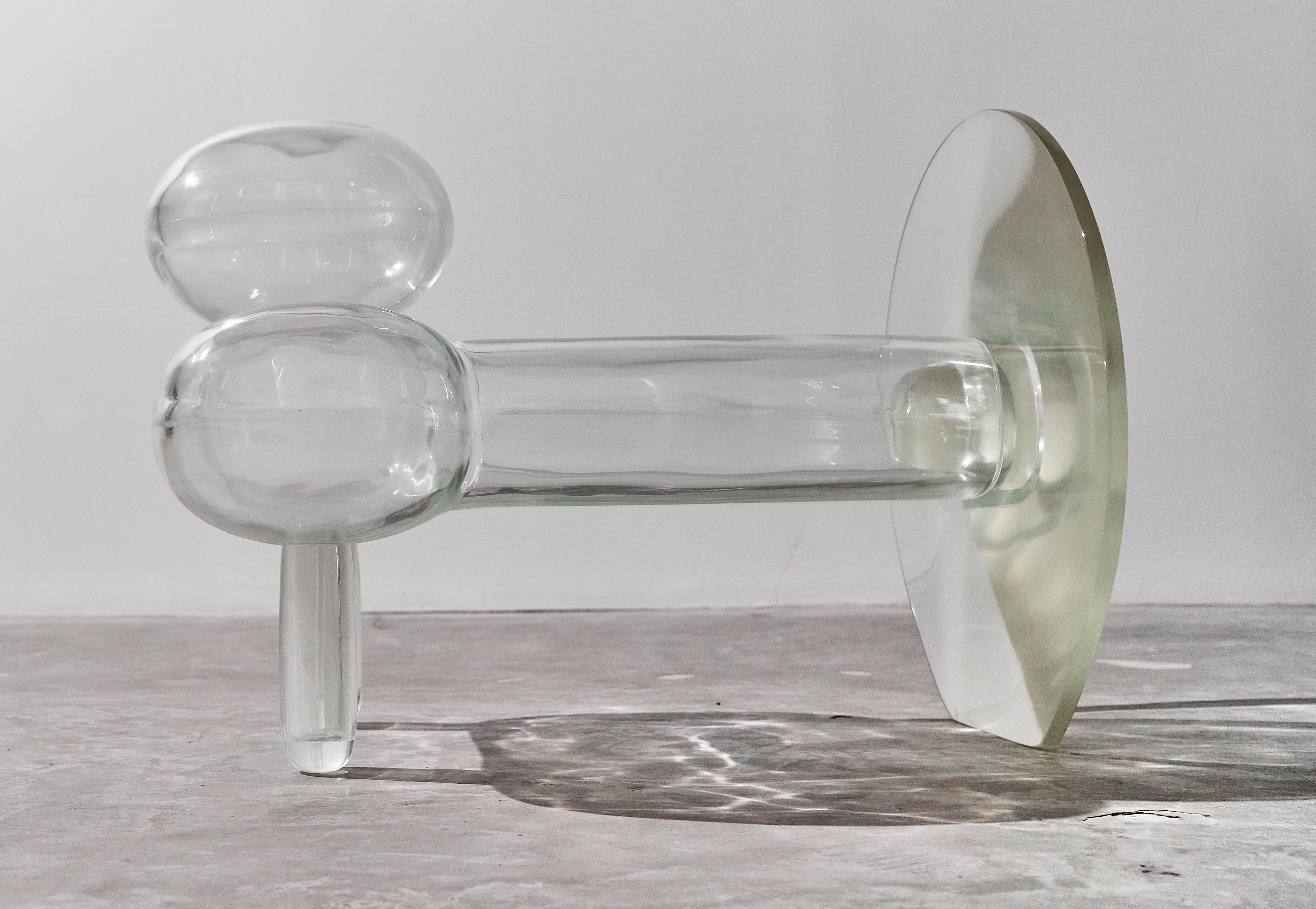 Polished Absence Bench by THE EMPTY DINNER, Epoxy Resin, Transparent For Sale