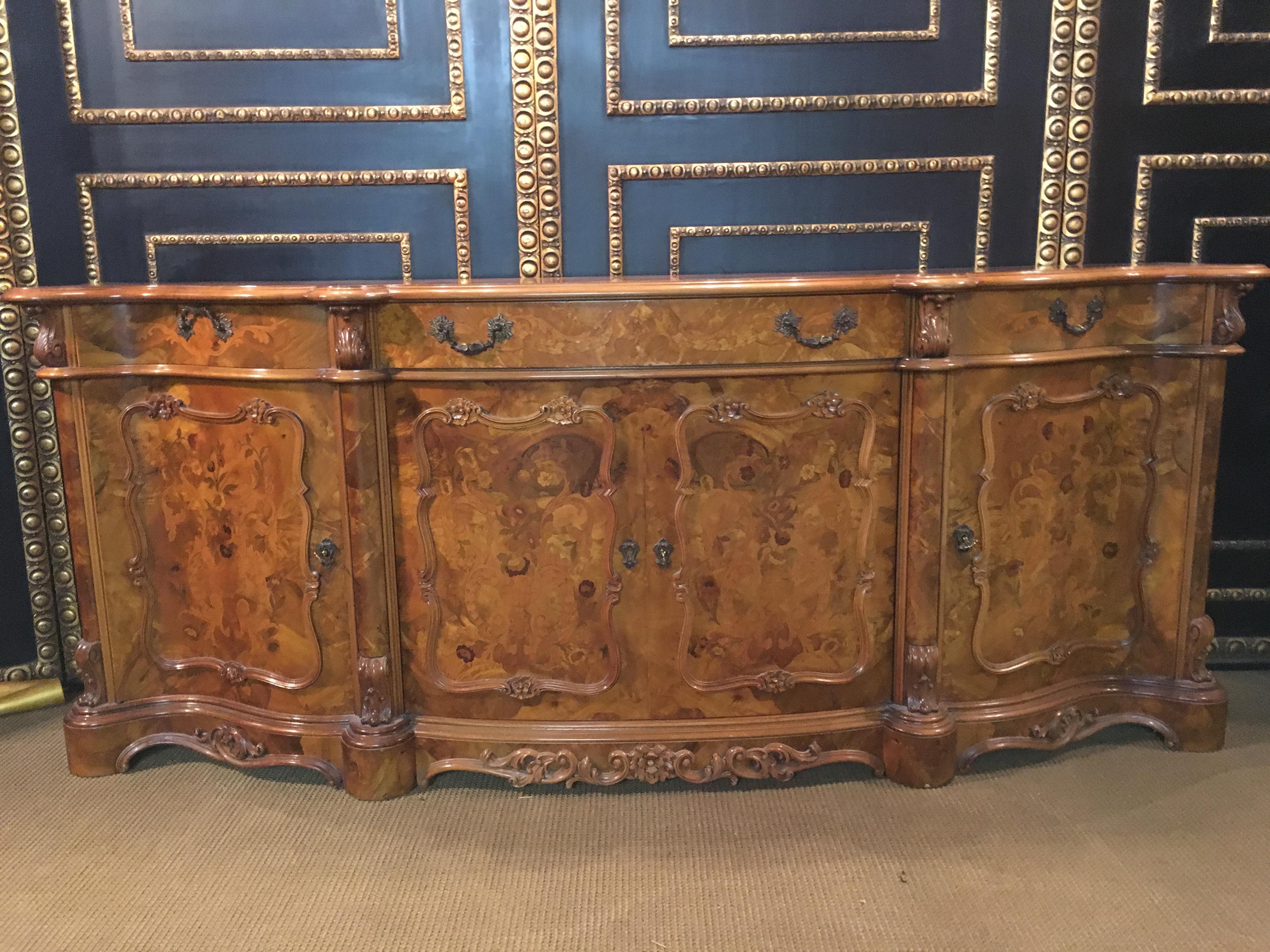 Unique sideboard in the style of the 18th century, in root wood with floral inlays, in absolutely 