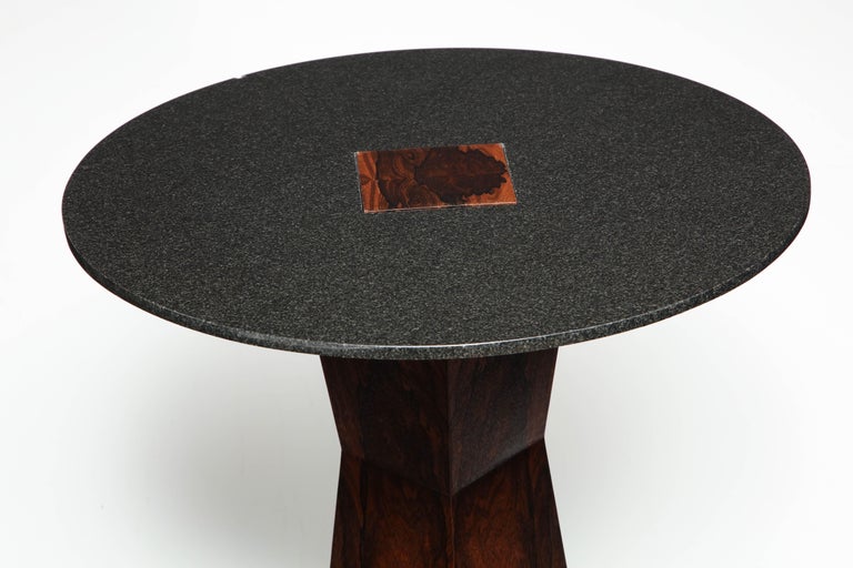 Absolute Black Granite Side Table with Sculptural Wood Base For Sale at