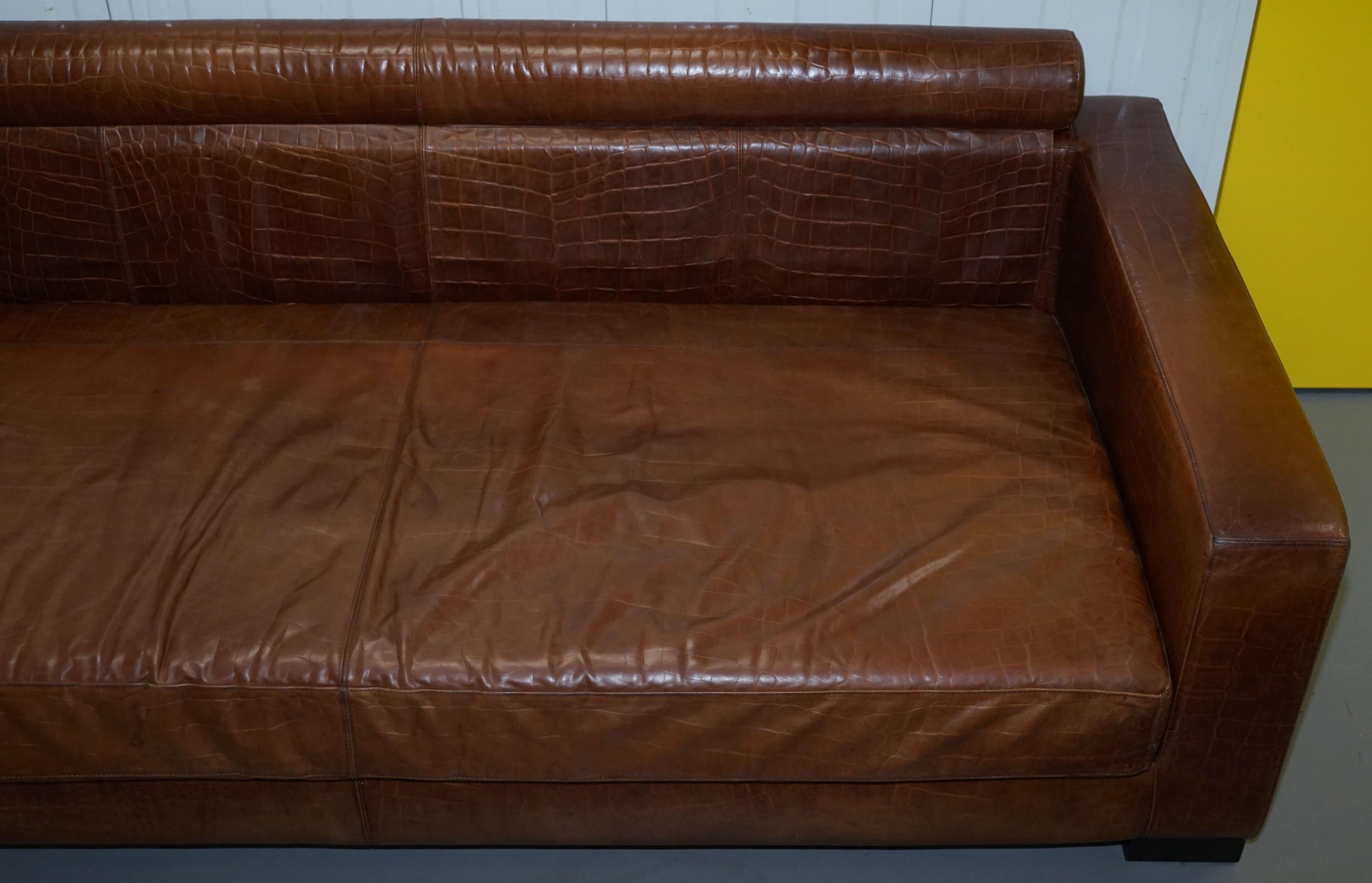 Absolute Elite Fendi Casa Crocodile Embossed Brown Leather Huge Sofa 2