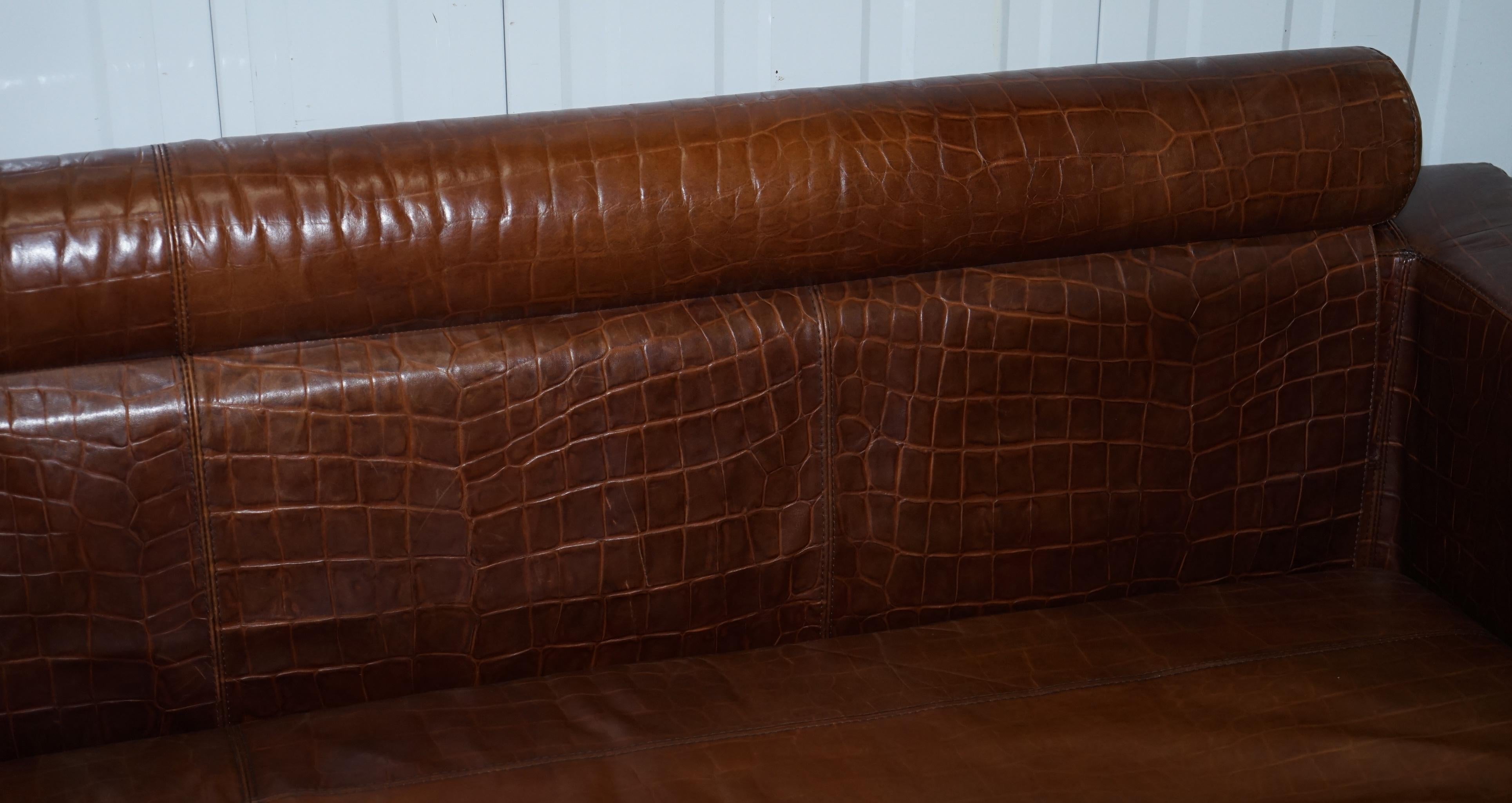 Absolute Elite Fendi Casa Crocodile Embossed Brown Leather Huge Sofa 3