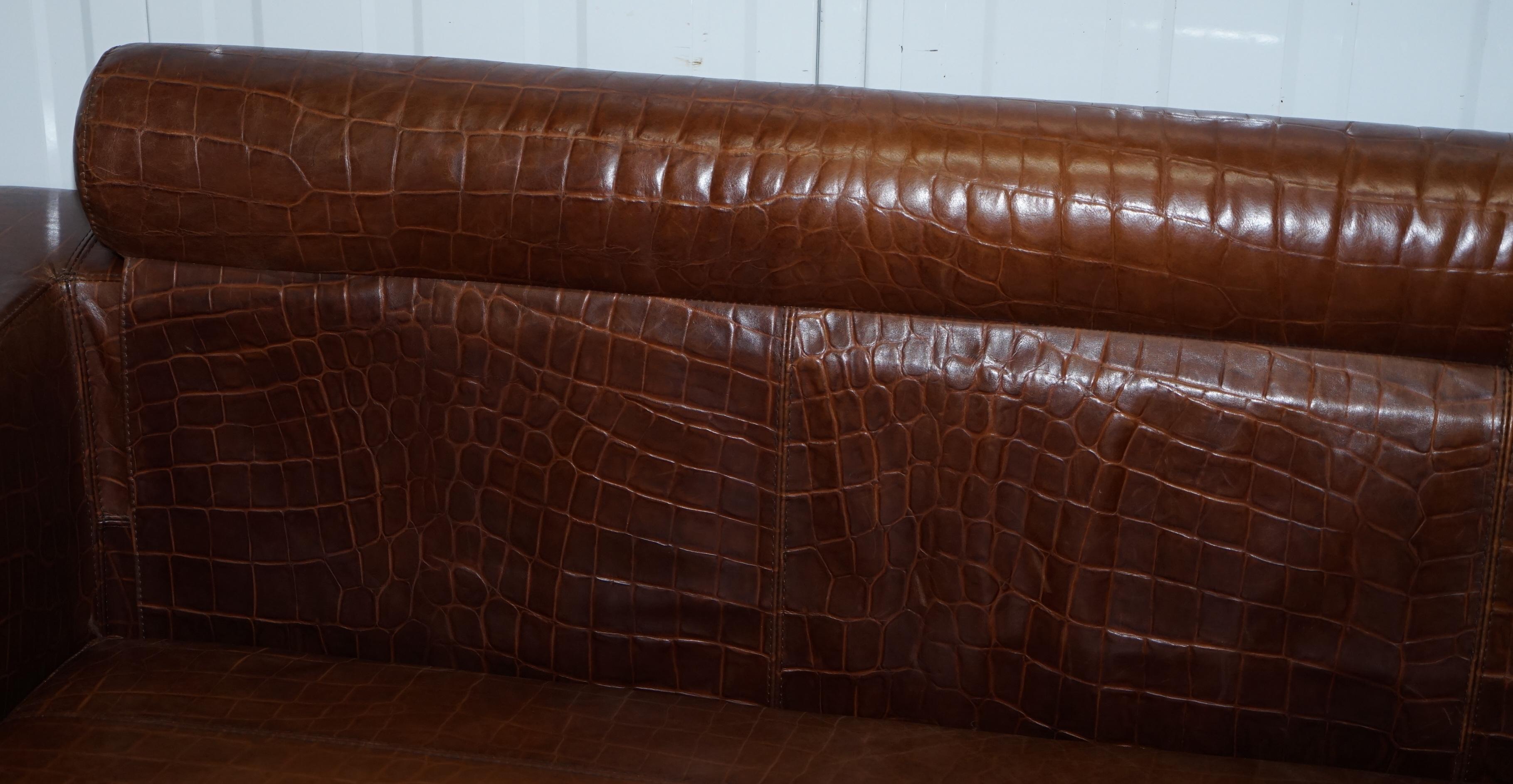 Absolute Elite Fendi Casa Crocodile Embossed Brown Leather Huge Sofa 4