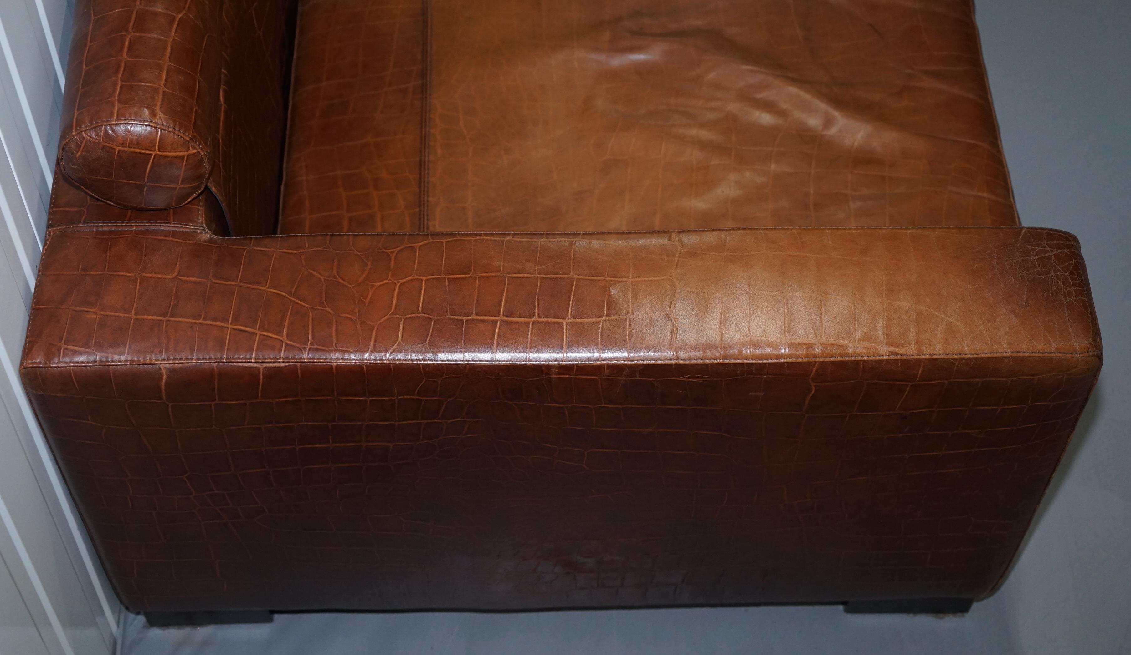 Absolute Elite Fendi Casa Crocodile Embossed Brown Leather Huge Sofa 5