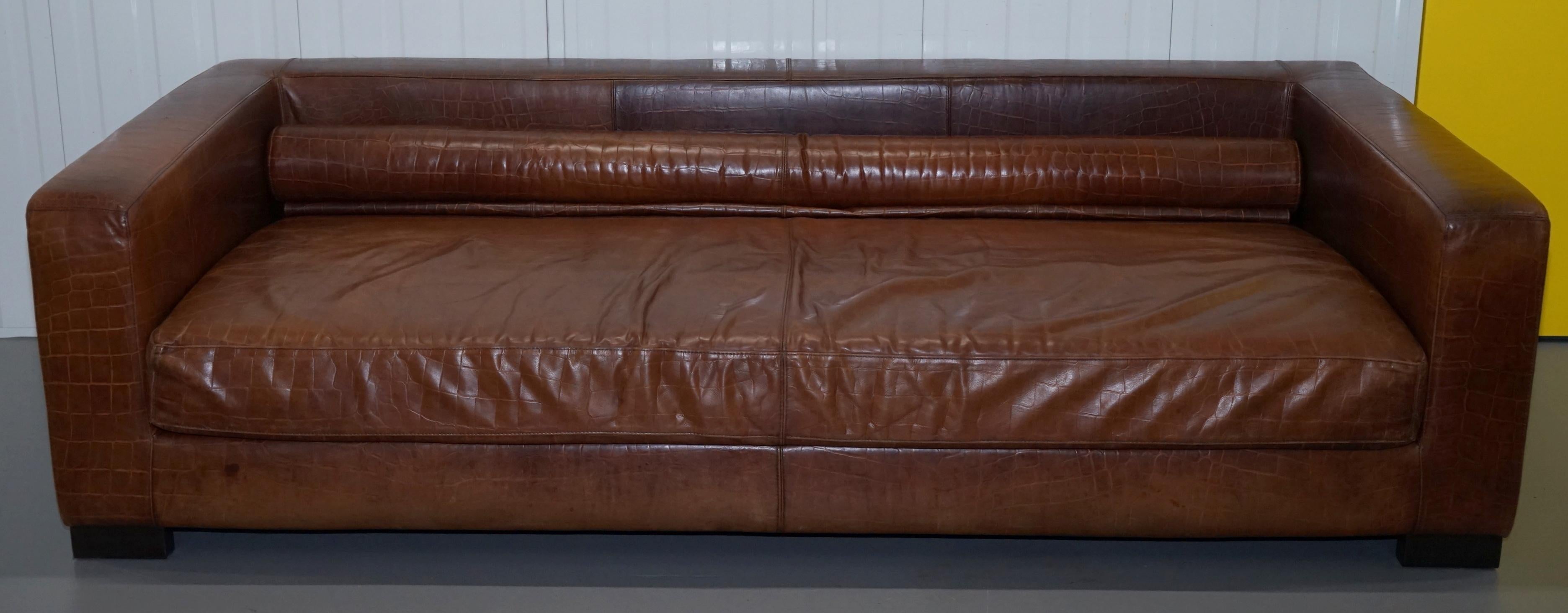 Absolute Elite Fendi Casa Crocodile Embossed Brown Leather Huge Sofa 6