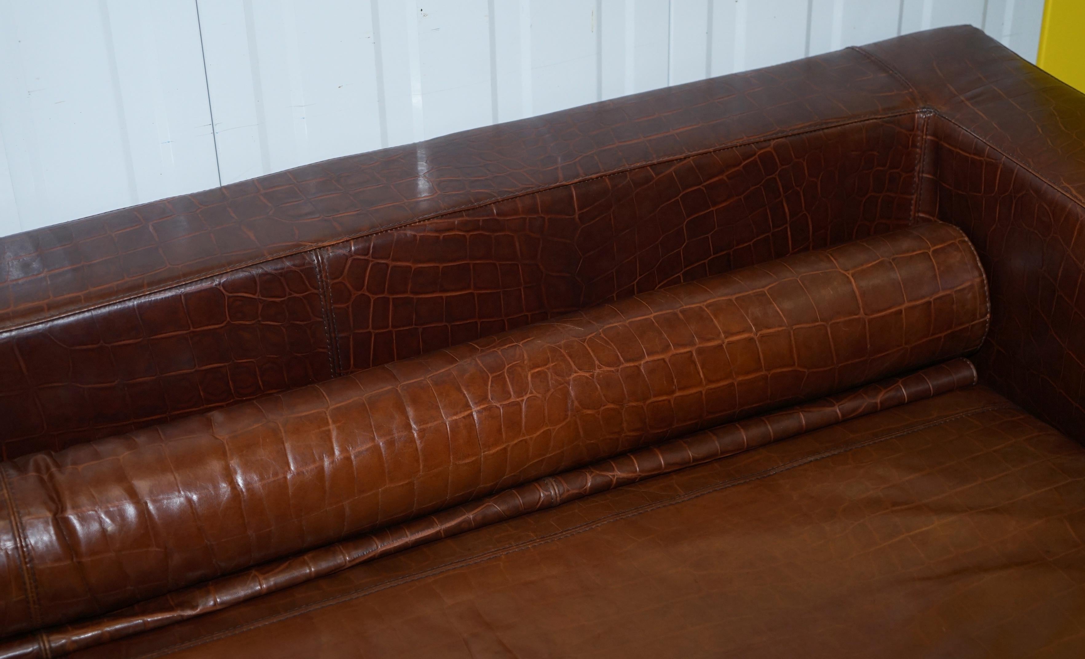 Absolute Elite Fendi Casa Crocodile Embossed Brown Leather Huge Sofa 7