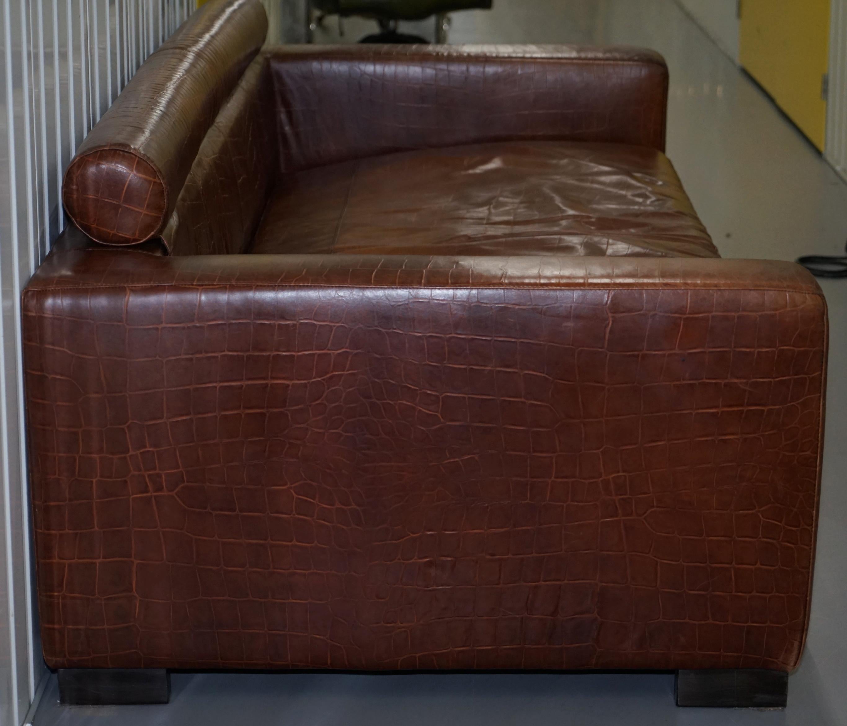 Absolute Elite Fendi Casa Crocodile Embossed Brown Leather Huge Sofa 9