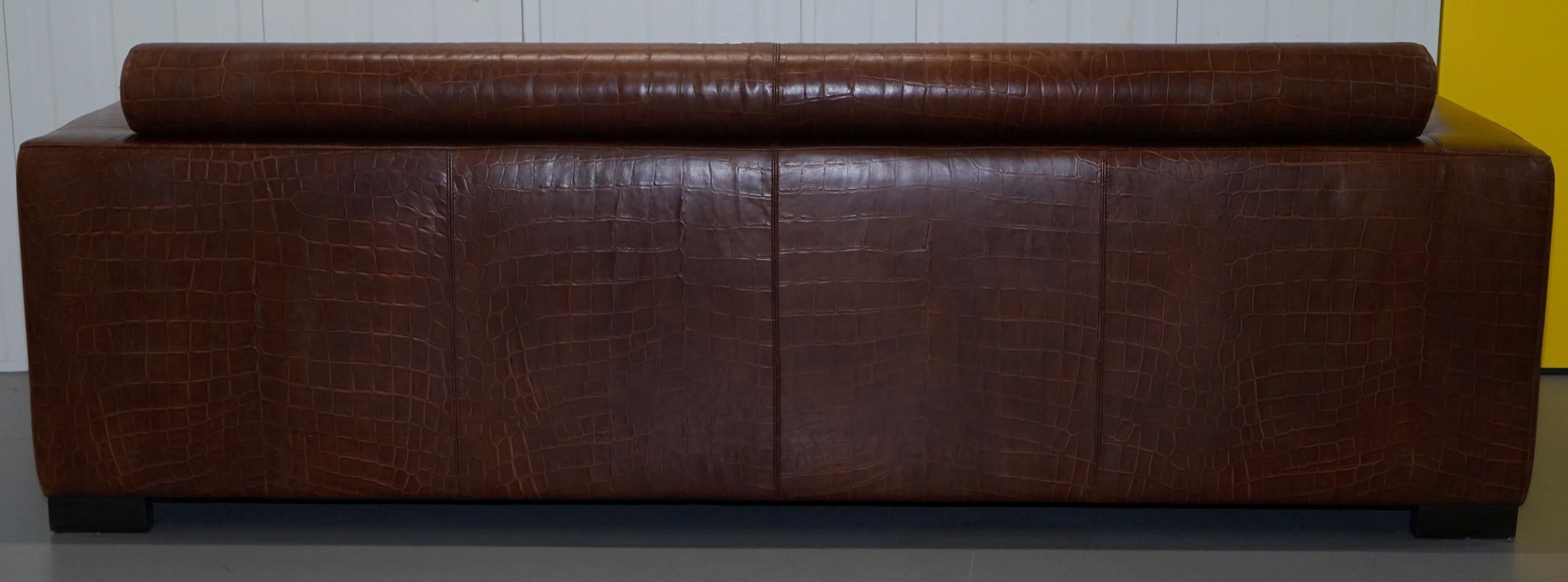 Absolute Elite Fendi Casa Crocodile Embossed Brown Leather Huge Sofa 9