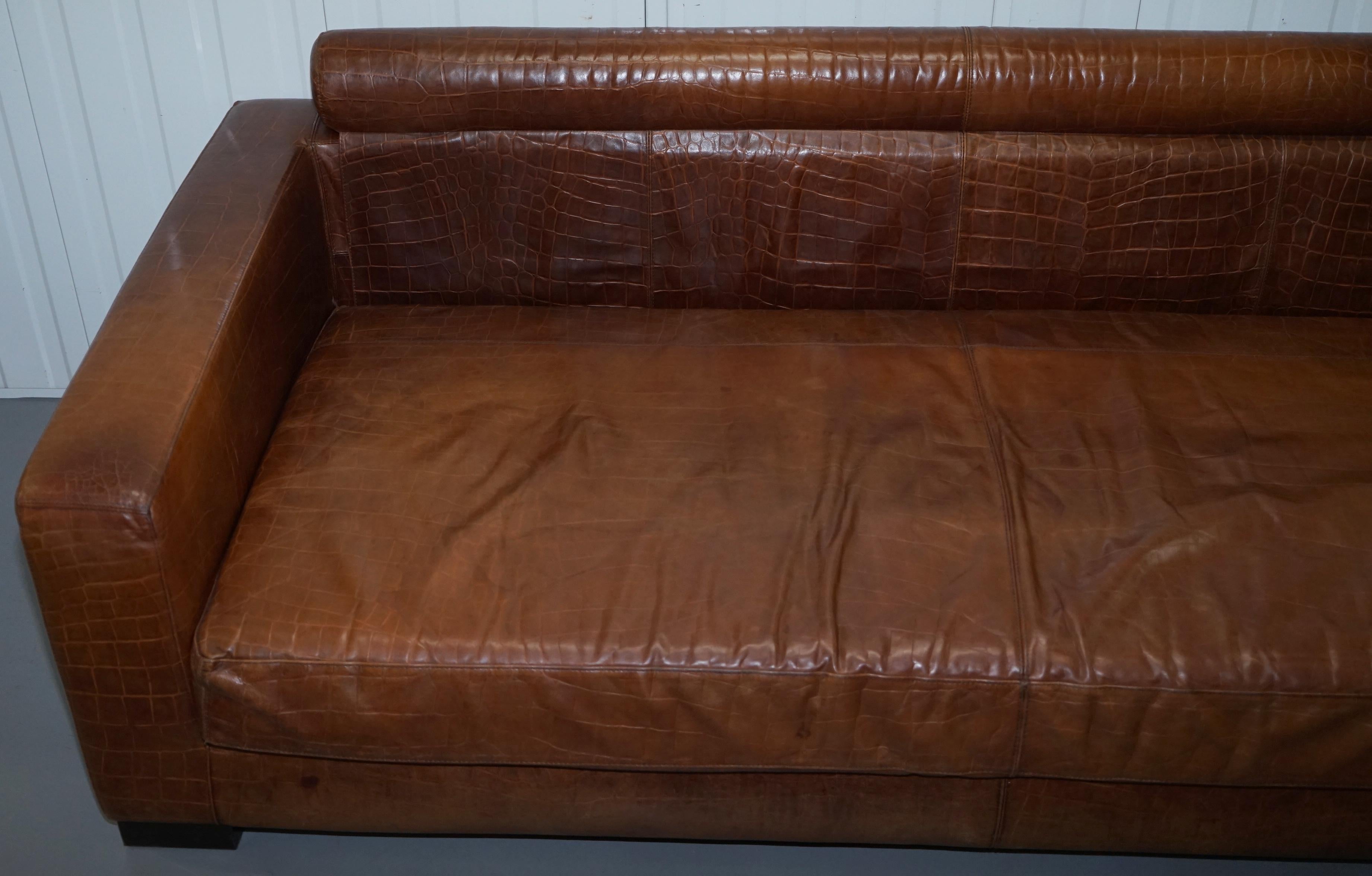 Absolute Elite Fendi Casa Crocodile Embossed Brown Leather Huge Sofa 1