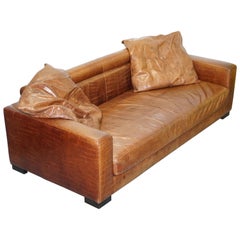 Absolute Elite Fendi Casa Crocodile Embossed Brown Leather Huge Sofa