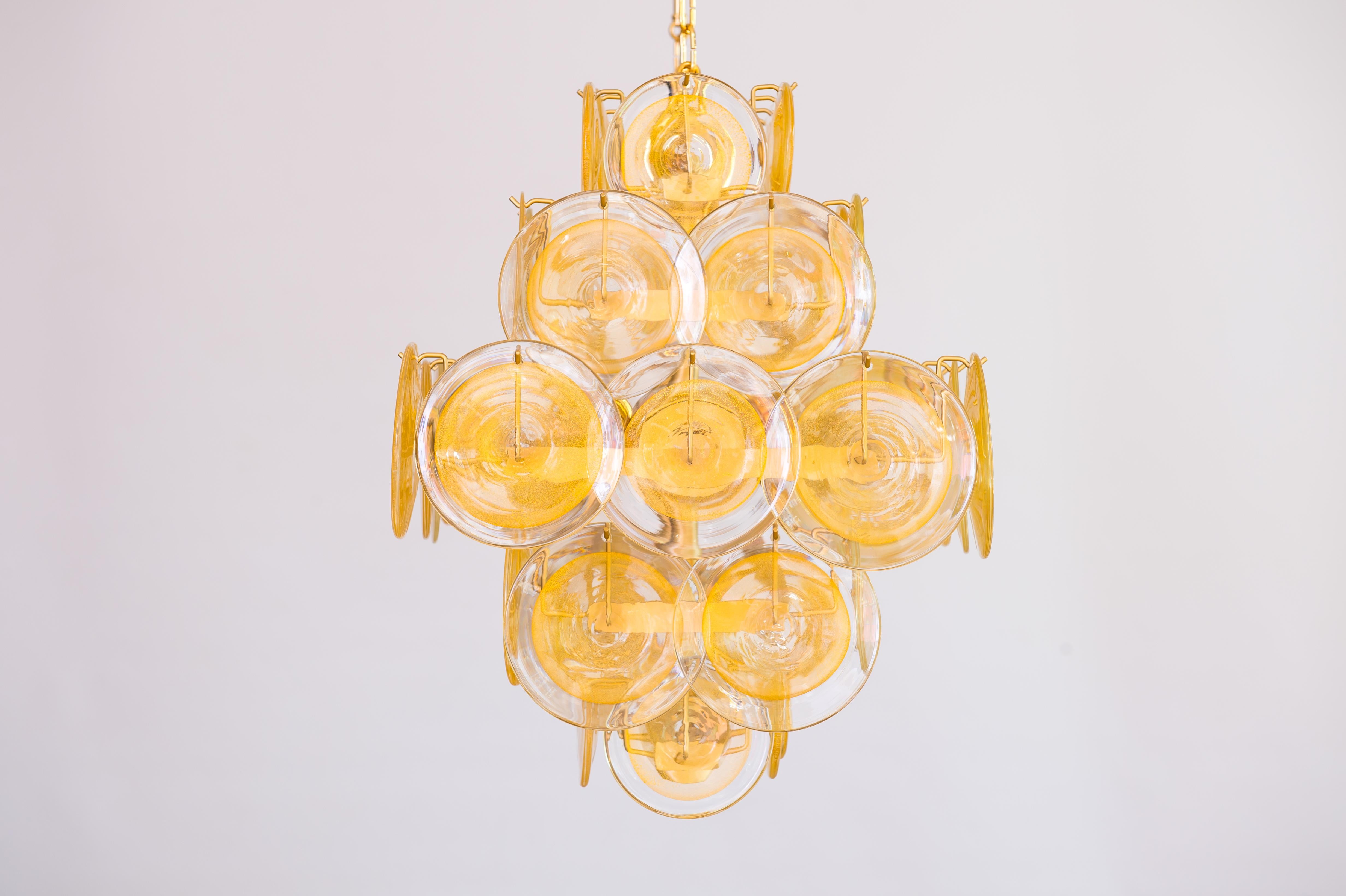 Absolute Gold Chandelier with Plates in Murano Glass and Gold Leaf Italy 1990s  For Sale 8