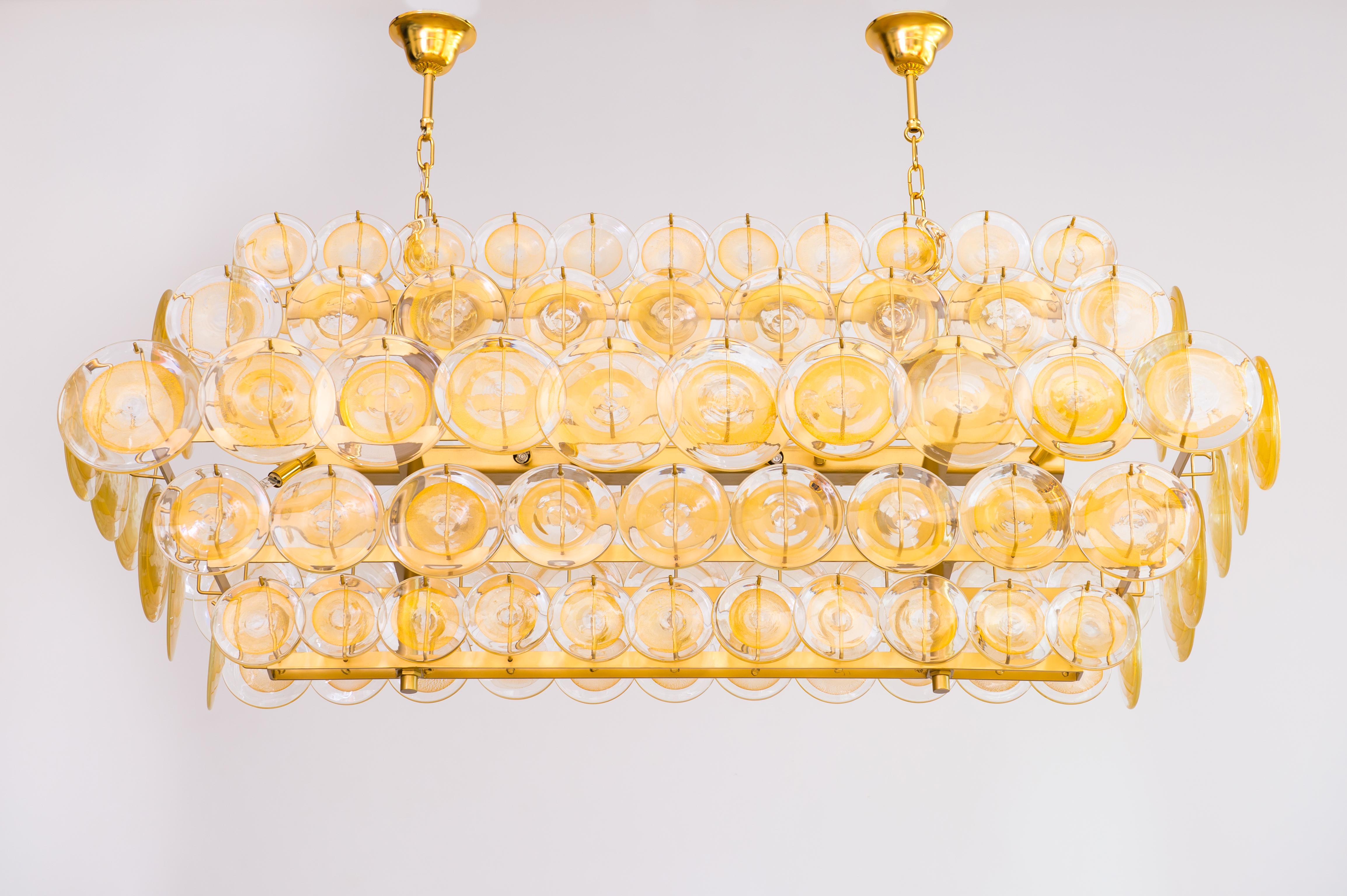 Mid-Century Modern Absolute Gold Chandelier with Plates in Murano Glass and Gold Leaf Italy 1990s  For Sale