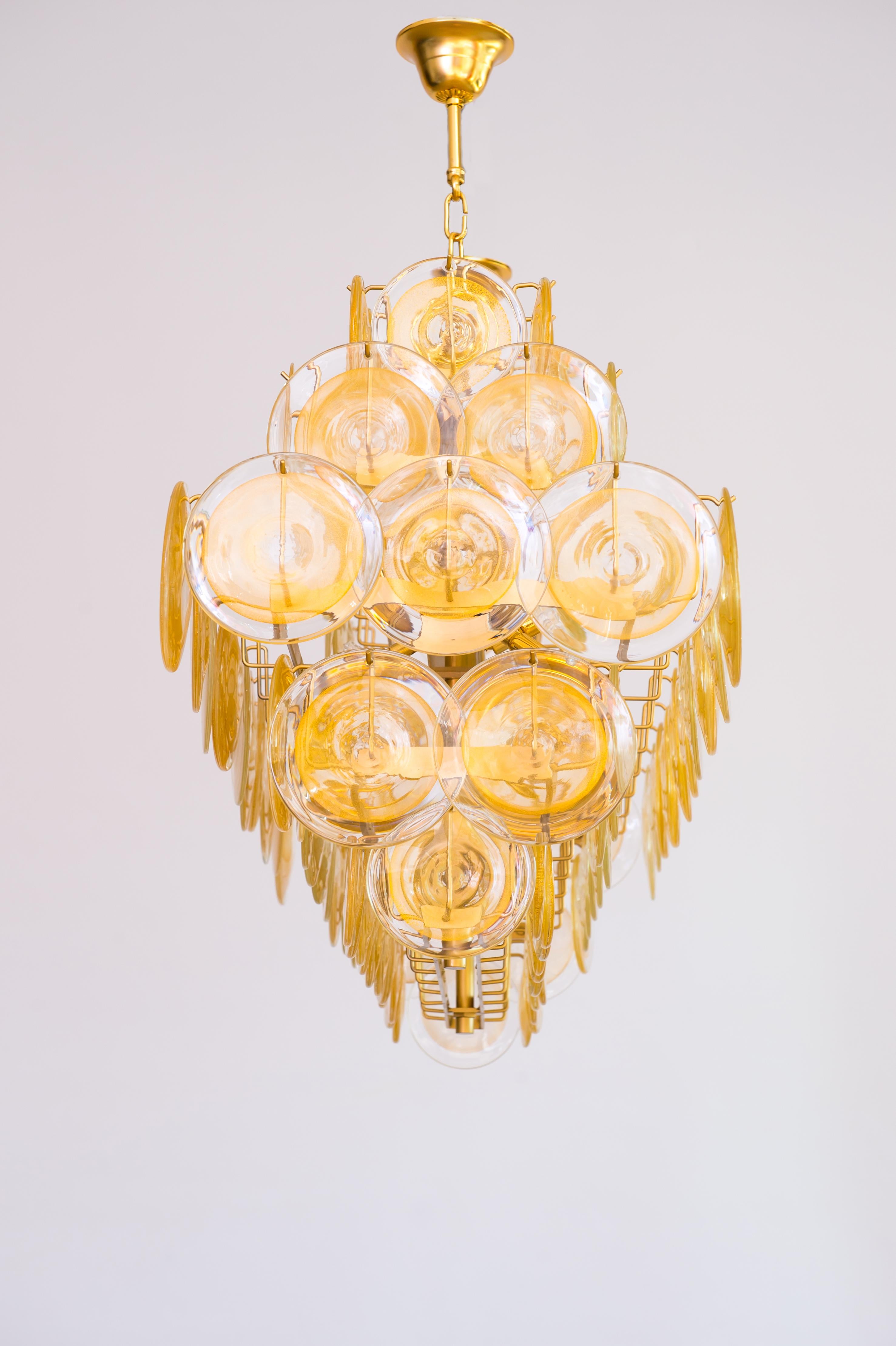 Italiano Lampadario Absolute Gold con piastre in vetro di Murano e foglia d'oro Italia anni '90 in vendita