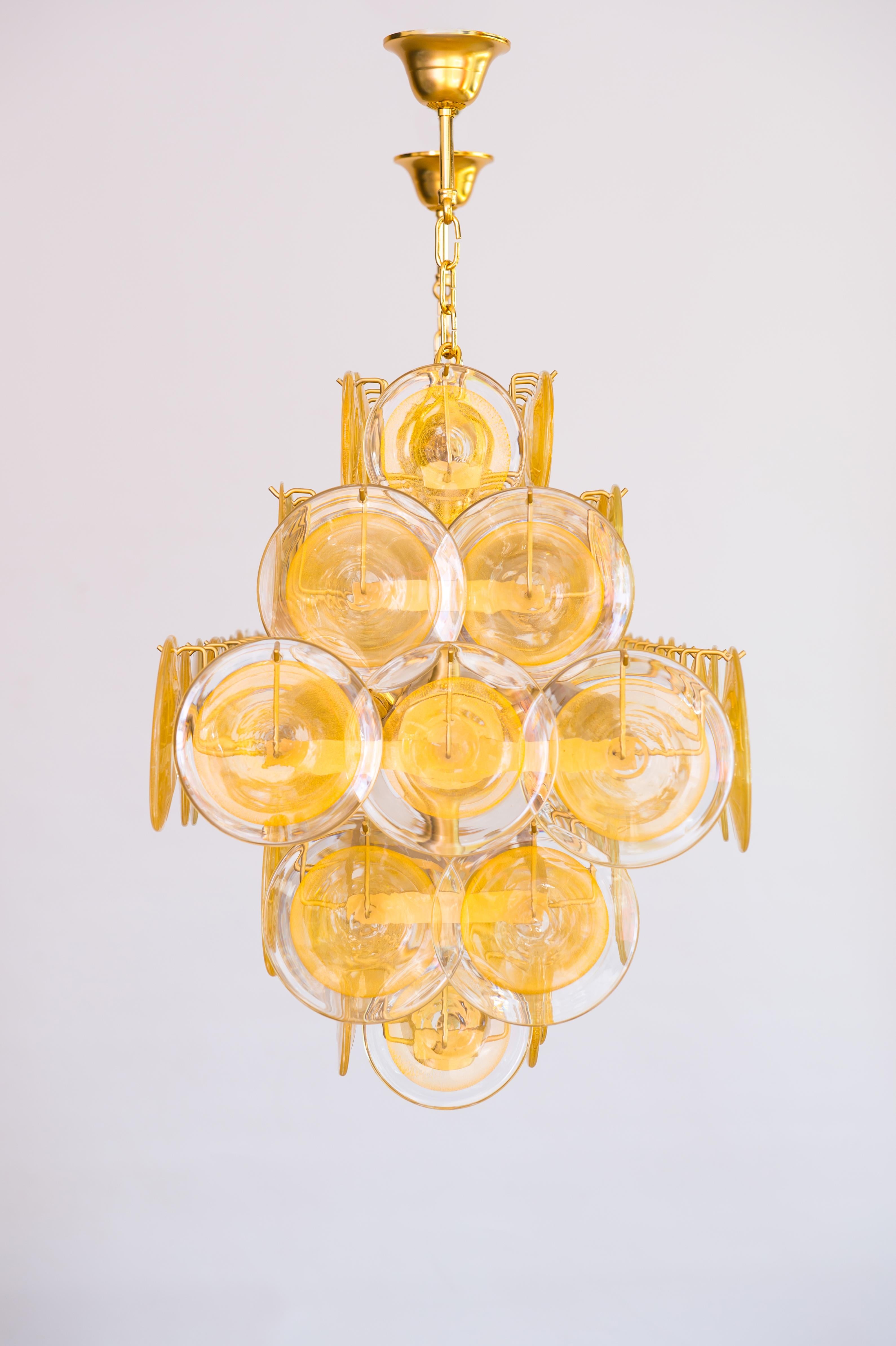 Absolute Gold Chandelier with Plates in Murano Glass and Gold Leaf Italy 1990s  For Sale 2