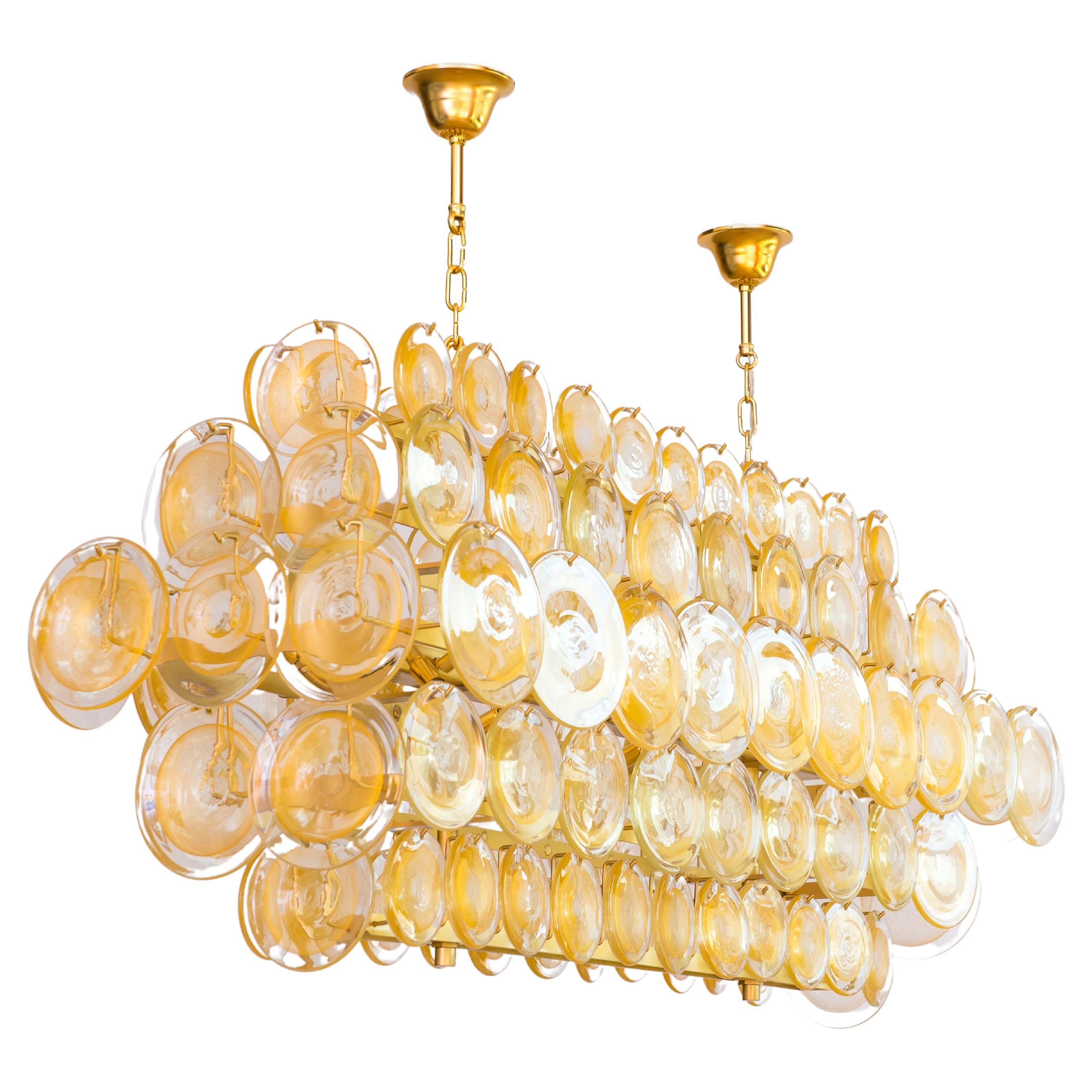 Absolute Gold Chandelier with Plates in Murano Glass and Gold Leaf Italy 1990s  For Sale