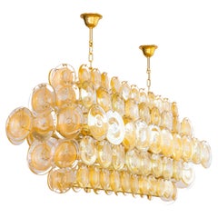 Vintage Absolute Gold Chandelier with Plates in Murano Glass and Gold Leaf Italy 1990s 