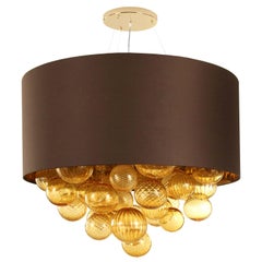 Lampada a sospensione artistica grande in vetro di Murano ambra, paralume marrone di Multiforme