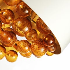 Large Artistic Suspension Lamp Amber Murano Glass, ivory Lampshade by Multiforme